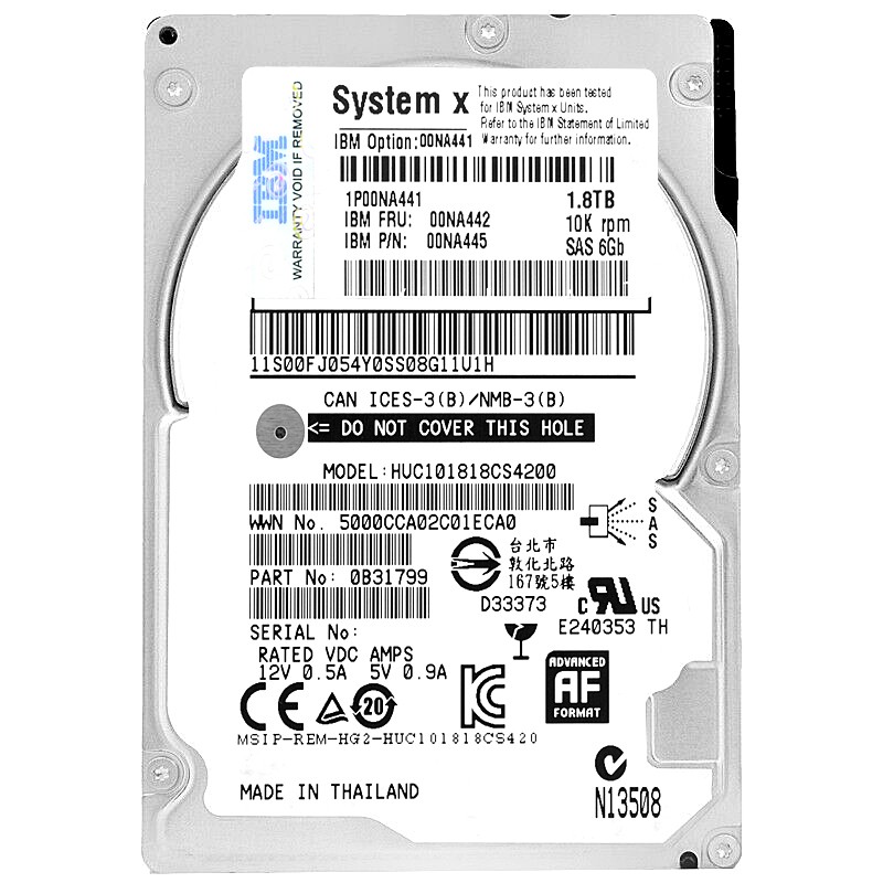 Hard Drive IBM HUC101818CS4200 1.8TB 10000Rpm 128Mb Cache Sas II 2.5″ 00NA