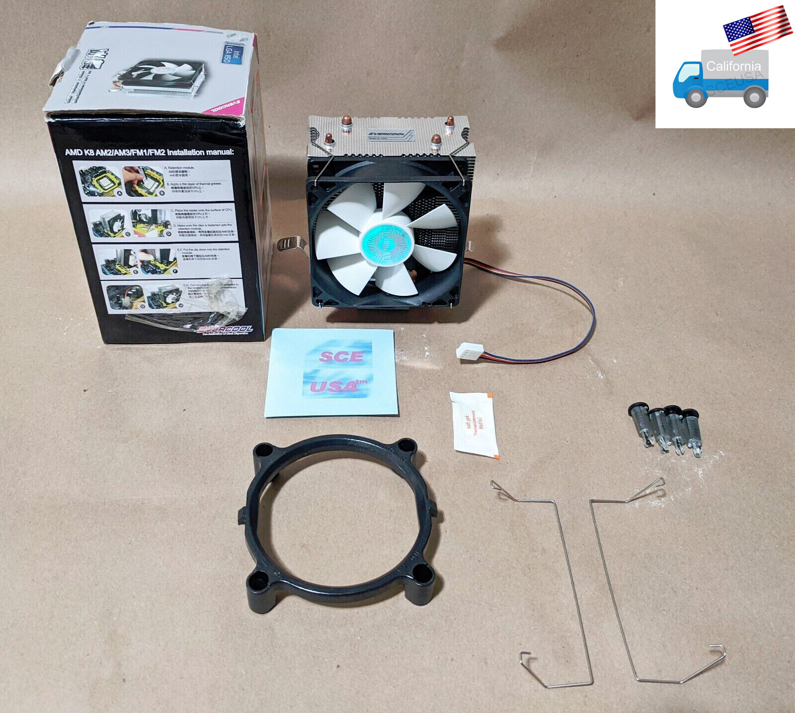 Evercool Copper Heatpipe CPU Cooler for Socket LGA 1150,1151,1155,FM1,AM2,AM3