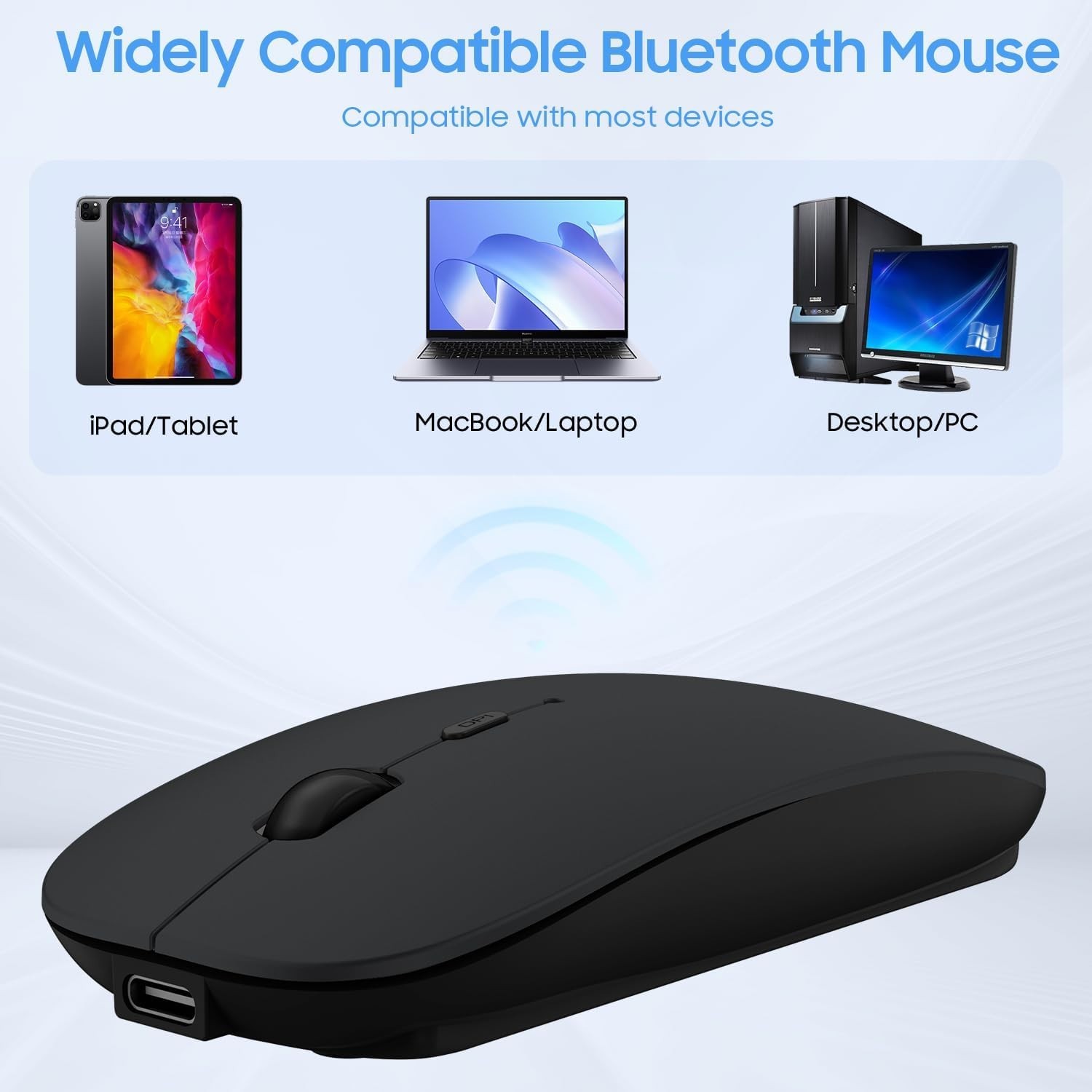 Bluetooth Mouse for Laptop/MacBook/iPad/Android PC,Rechargable Quiet Slim Wir…