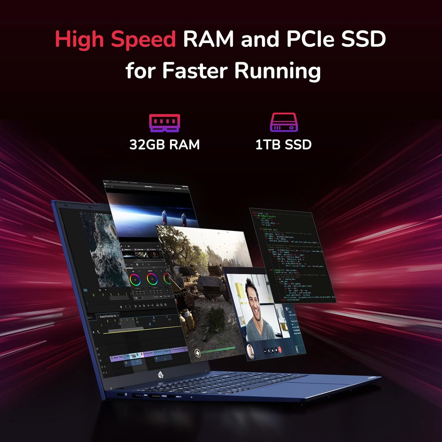 NIMO 15.6″ FHD Light Gaming Laptop 8 Cores AMD Ryzen 7 6800H 32GB DDR5 RAM 512GB