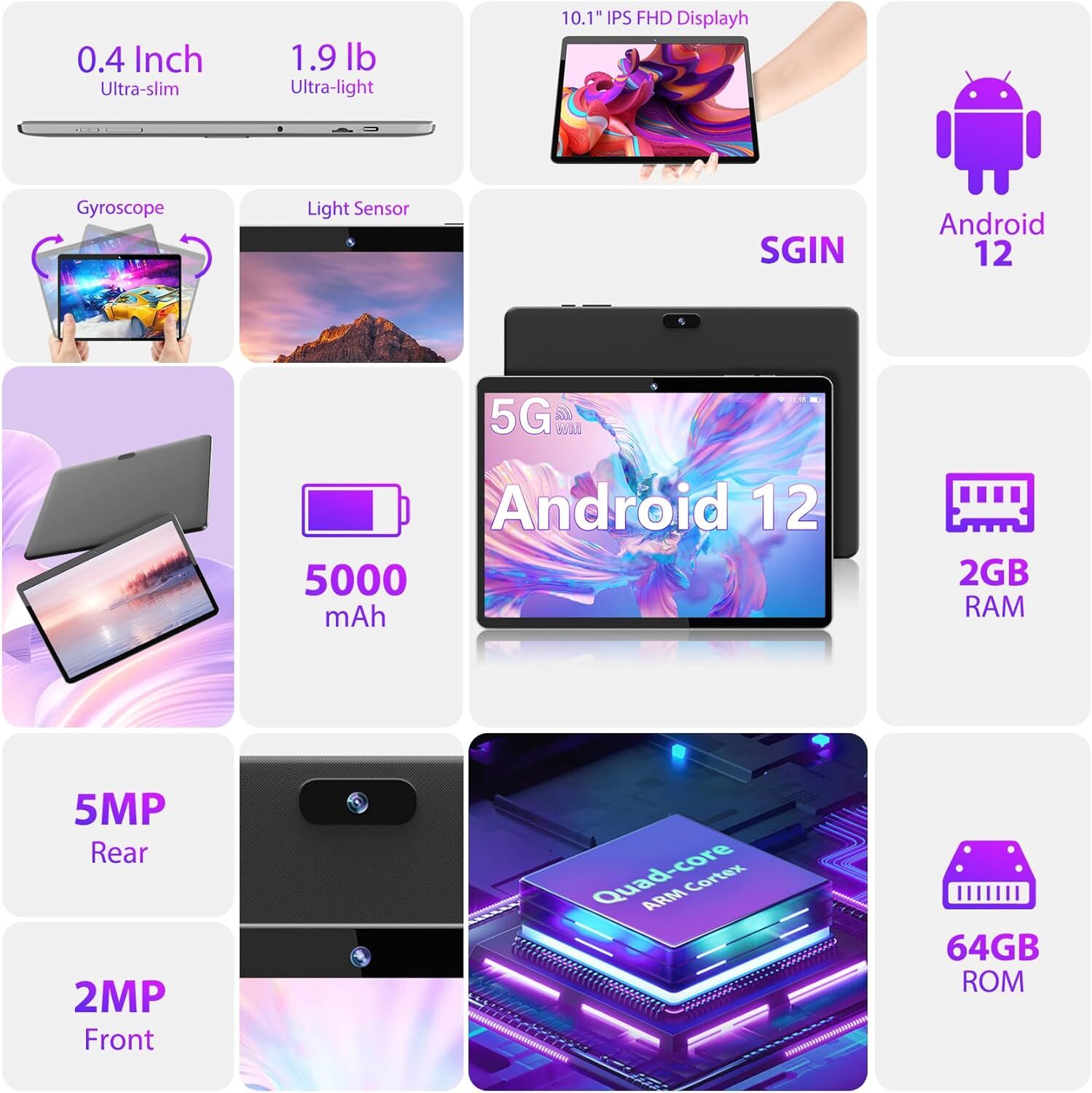 SGIN 1 10″ FHD Tablet Android 13 Octa-Core – 4GB RAM 128GB ROM WiFi Display Tab