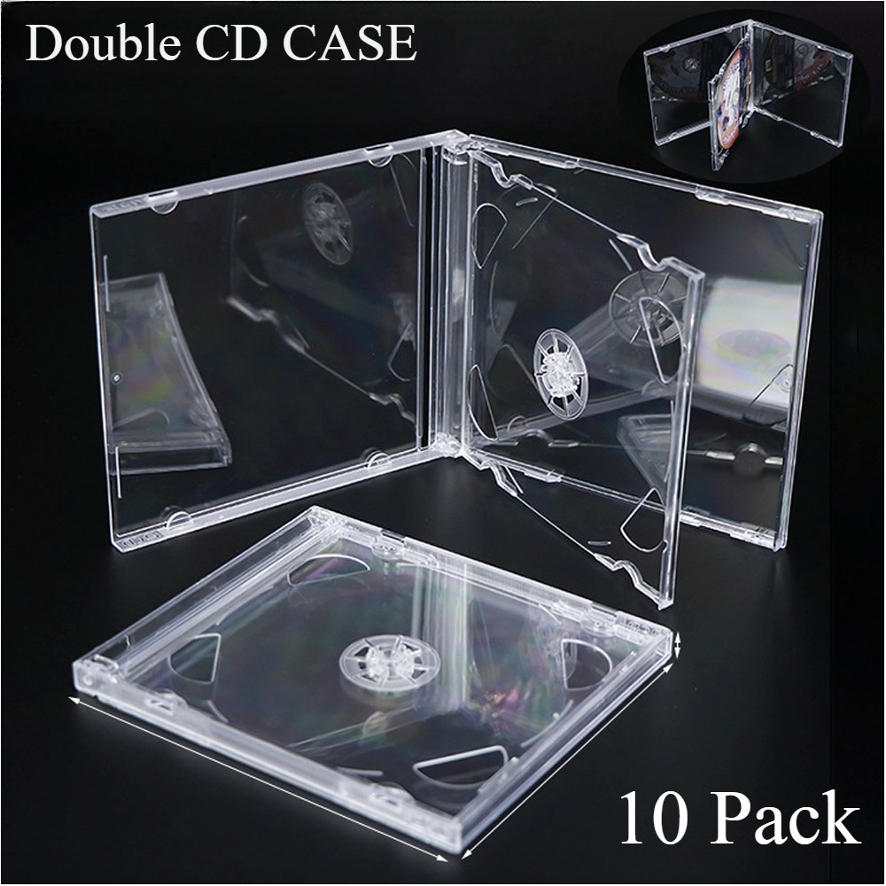 10Pack STANDARD Double CD Jewel Case with Tray 10.4mm (2 CD) Lots Clear Cover