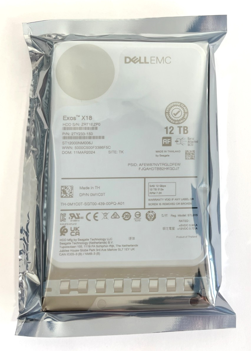 NEW Exos X18 Dell EMC 12TB 7.2K 12Gbps SAS 3.5″ Enterprise HDD w/ Caddy 0M1C0T