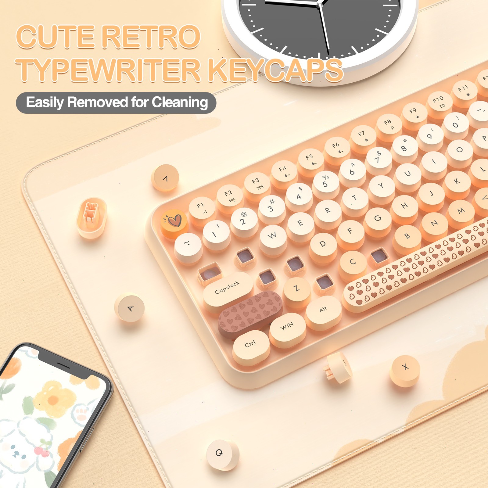 AJAZZ 308i Wireless Keyboard Mouse Set 84Keys Retro Round Silent Membrane For PC
