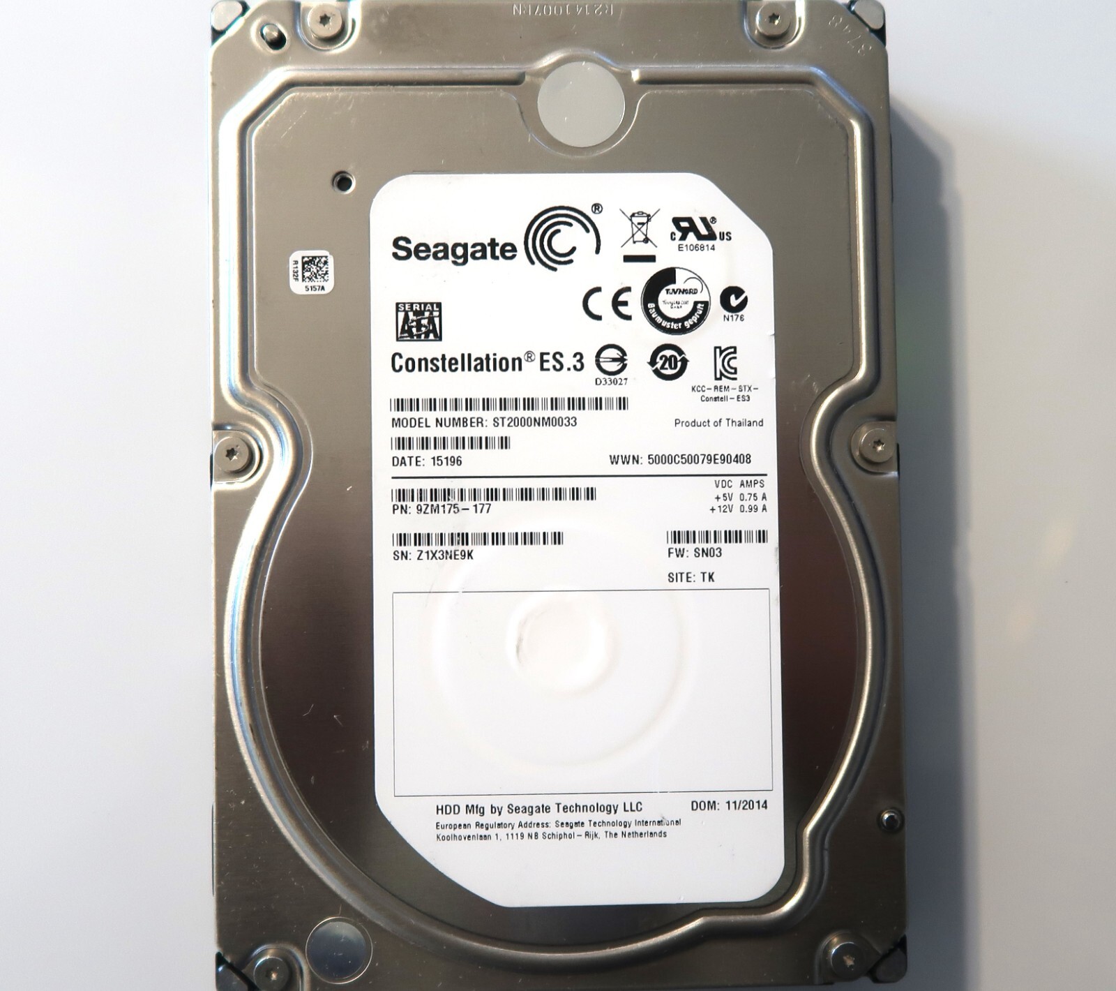 Seagate ST2000NM0033 9ZM175-177 SN03 (Z1X) TK Thailand 2TB 3.5″ Sata HDD 11/2014