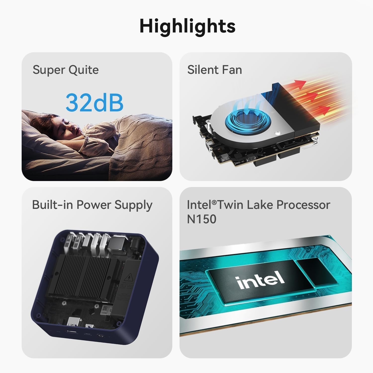 Beelink Mini PC, EQ Intel N150 (Up to 3.6GHz) 12GB LPDDR5 RAM 500GB SSD