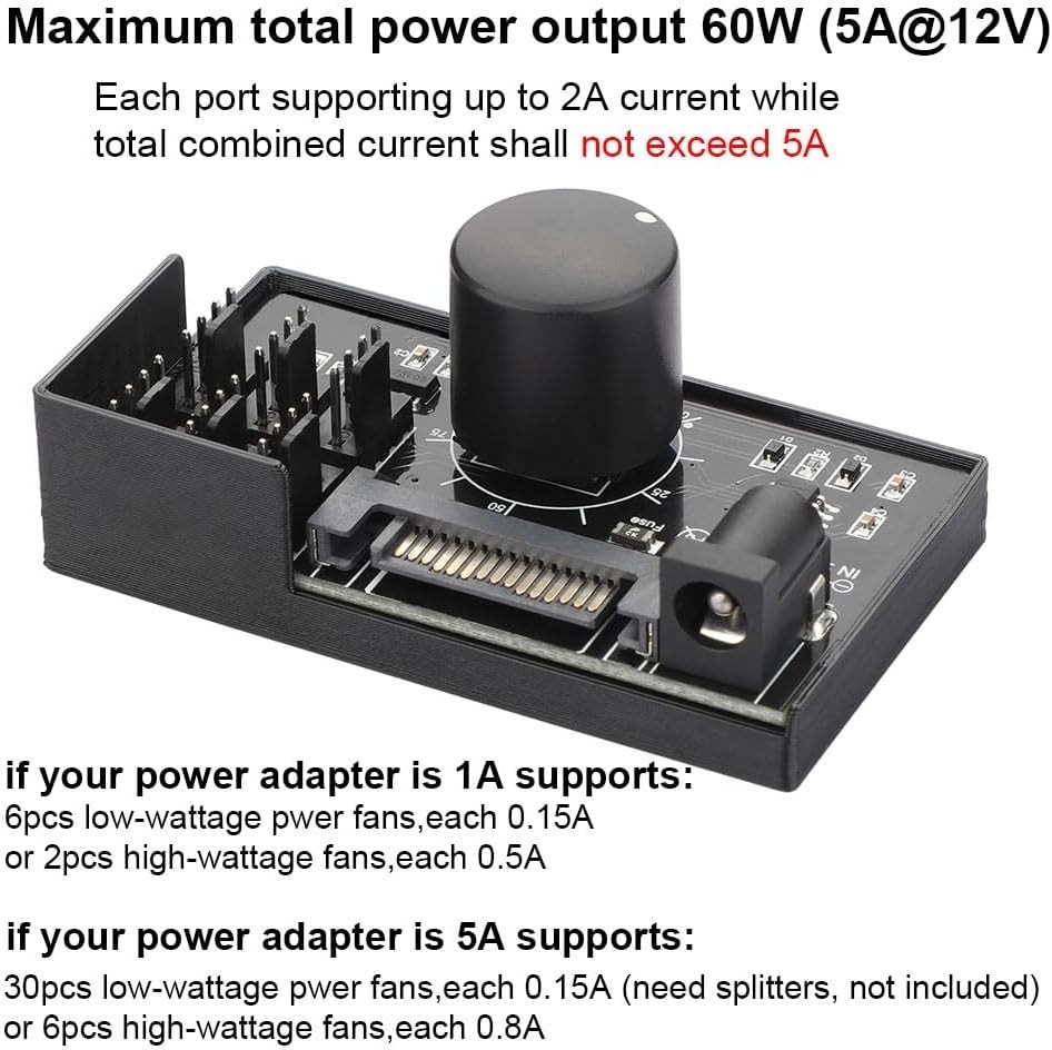 4 Pin 12V PWM Fan Controller 6 Fans Supported , PC Fan Adapter Hub Powered by…