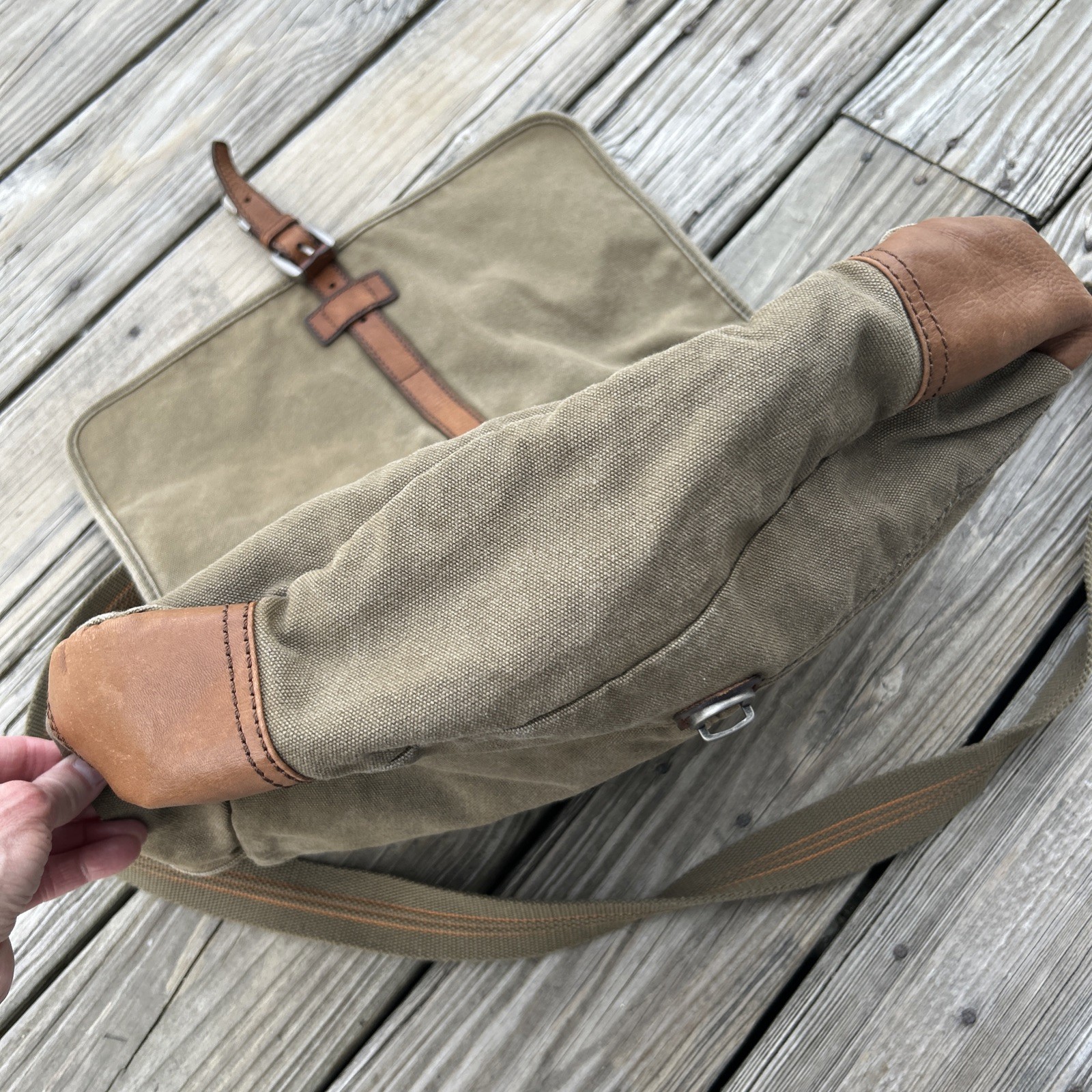 Vintage Fossil Canvas & Leather Messenger Bag Crossbody Laptop Computer Bag
