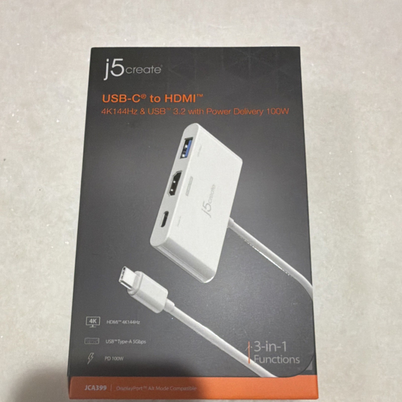 j5create USB-C to HDMI Adapter 3-in-1 4K 144Hz USB 3.2 PD 100W White JCA399