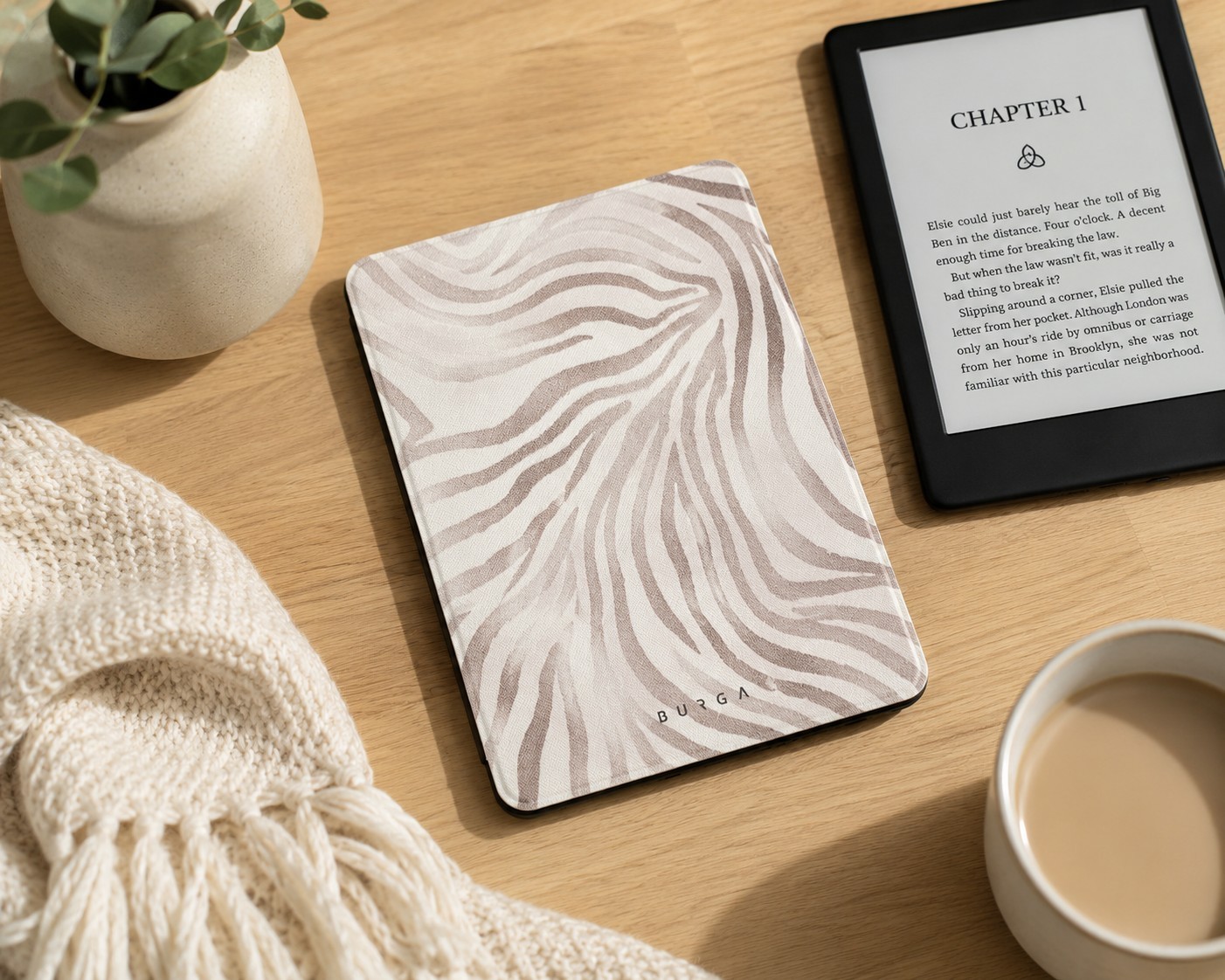 BURGA Kindle Case Beige Zebra Print Vegan Leather Auto Sleep/Wake Cover New