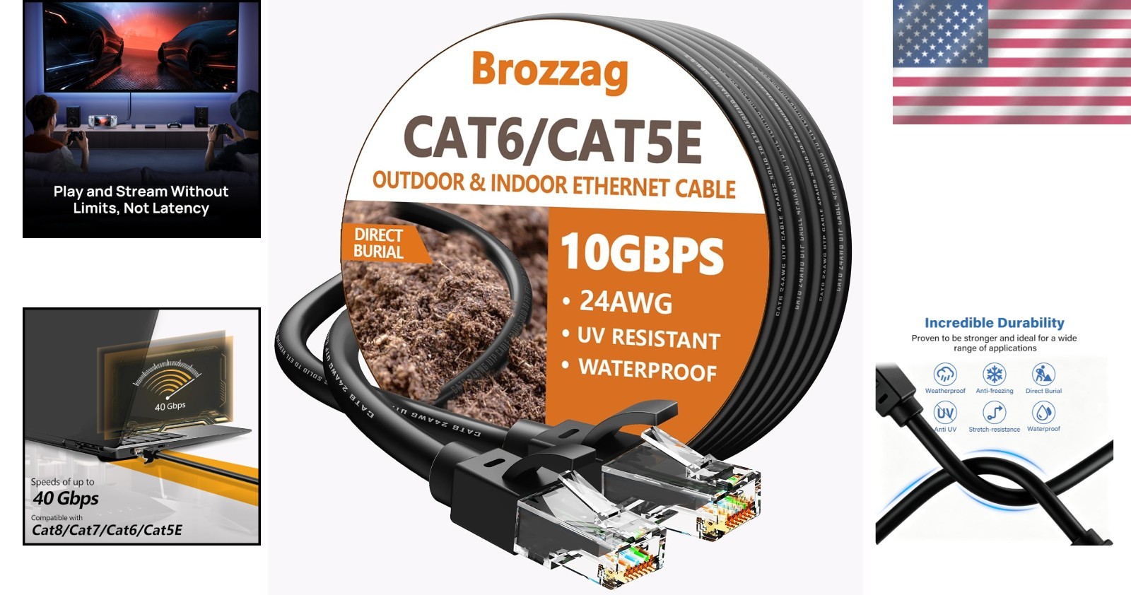 Weatherproof Cat6 Ethernet Cable 75ft – Direct Burial, Black