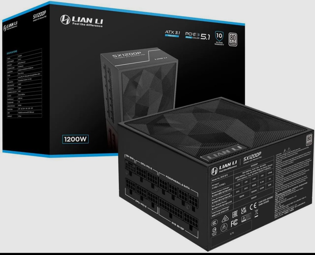 Lian Li SX1200P Platinum 1200W Compact ATX Form Factor Power Supply w/ 12V-2×6 C
