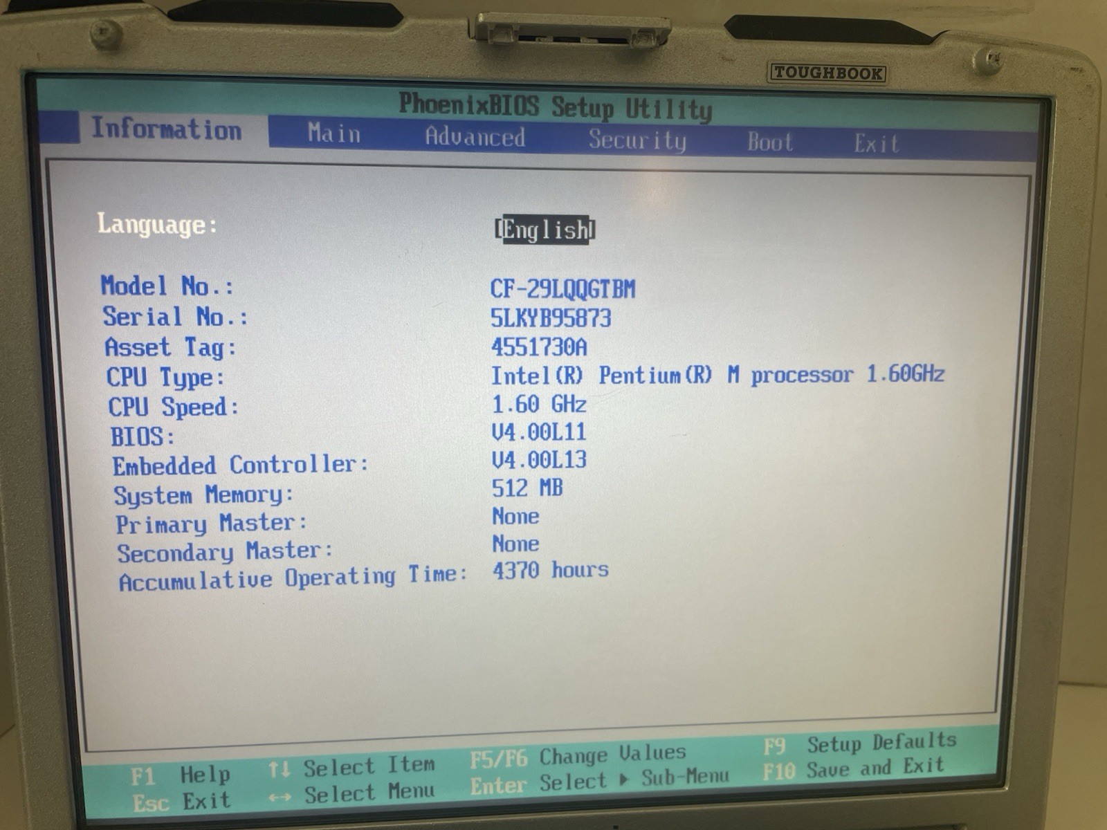 PANASONIC CF 29 Toughbook Laptop 1.60GHz Pentium M 512MB RAM NO HDD FOR REPA