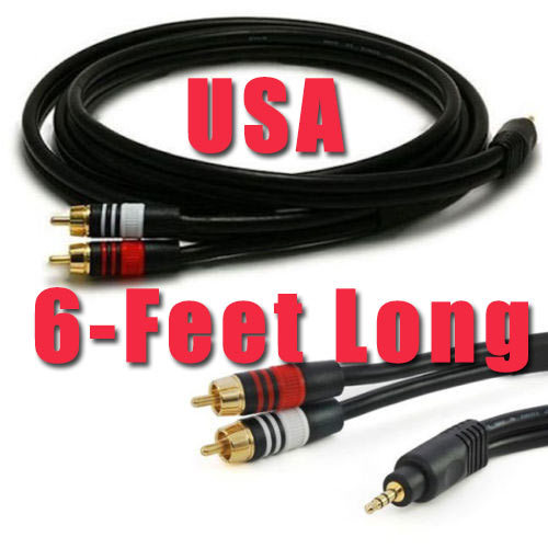 6ft Cable 3.5mm Stereo Male to 2 RCA Male Gold-Plated Contacts USA Pro Quality!