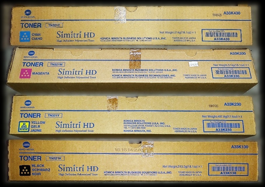 Genuine Set of 4 Konica Minolta TN321 CMYK A33K430/330/230/130 CMYK Toners