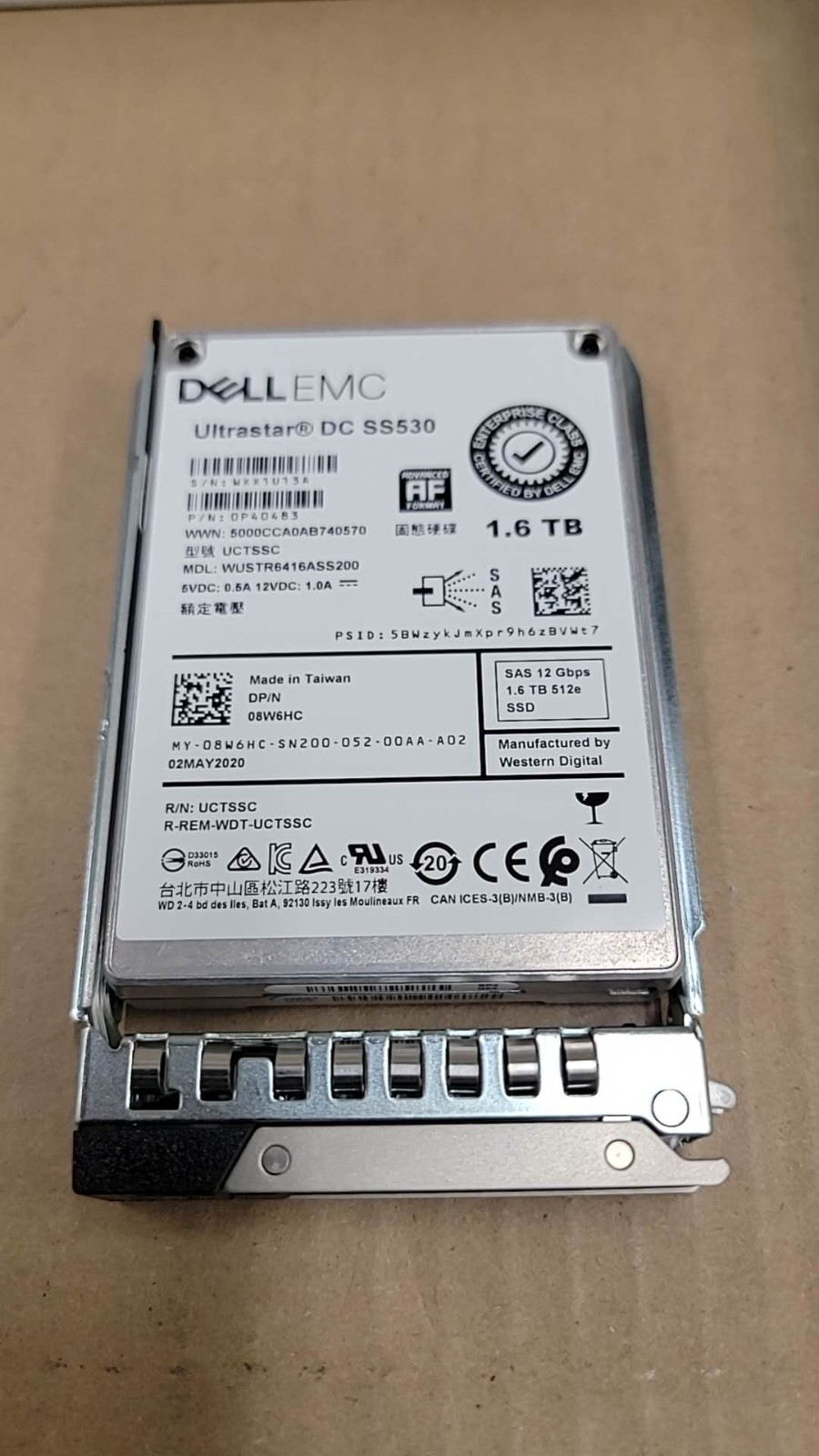 Dell 1.6TB SAS 12Gb/s 2.5in SSD 08W6HC 8WH6HC WUSTR6416ASS200 With Original Tray