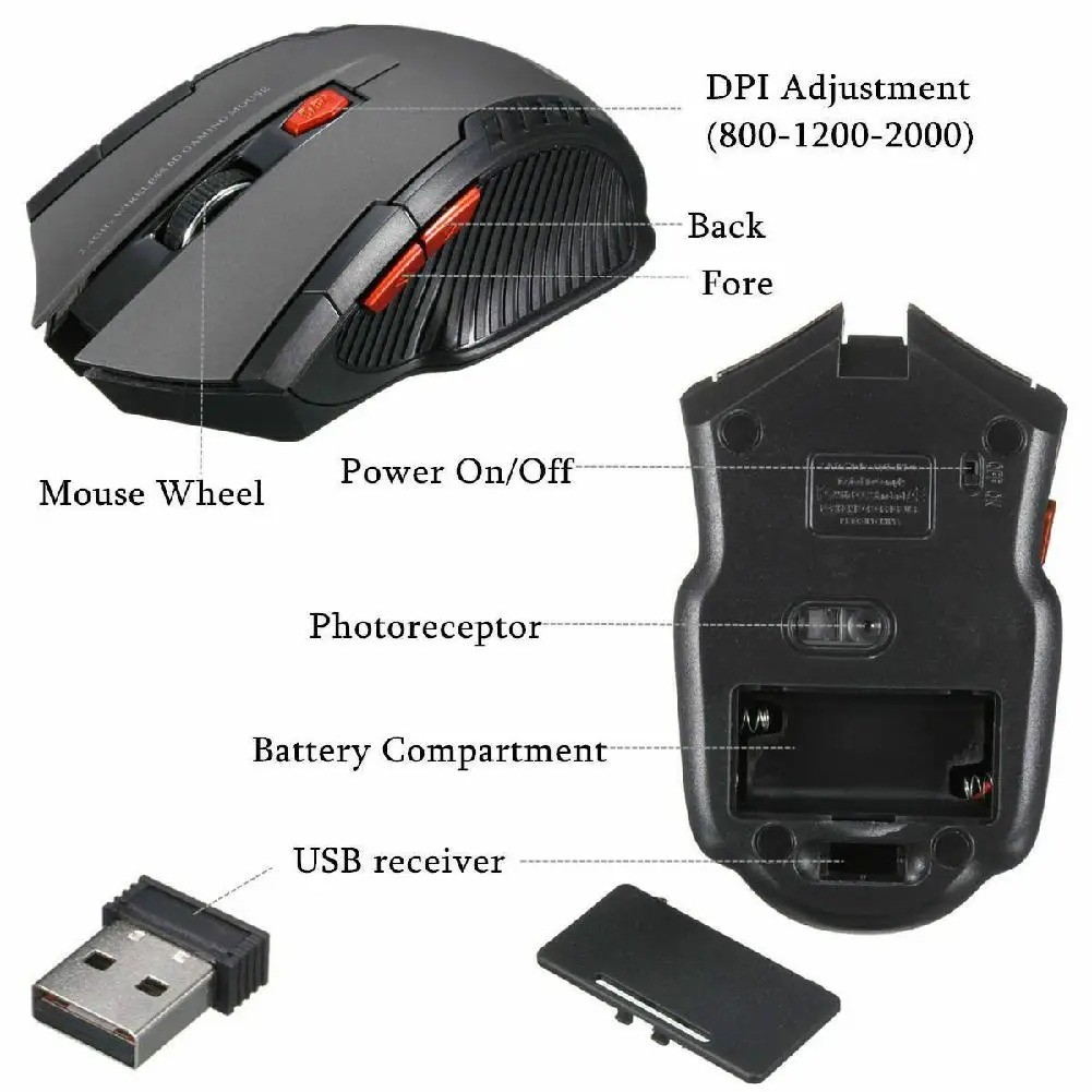 2.4GHz Wireless Optical Mouse &USB Receiver Adjustable DPI for PC Laptop Desktop