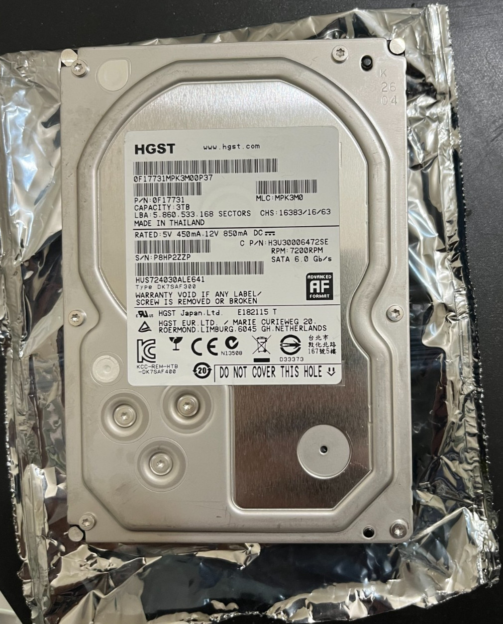 HGST 3TB 3.5″ SATA 7200RPM HDD Internal Hard Drive HUS724030ALE641