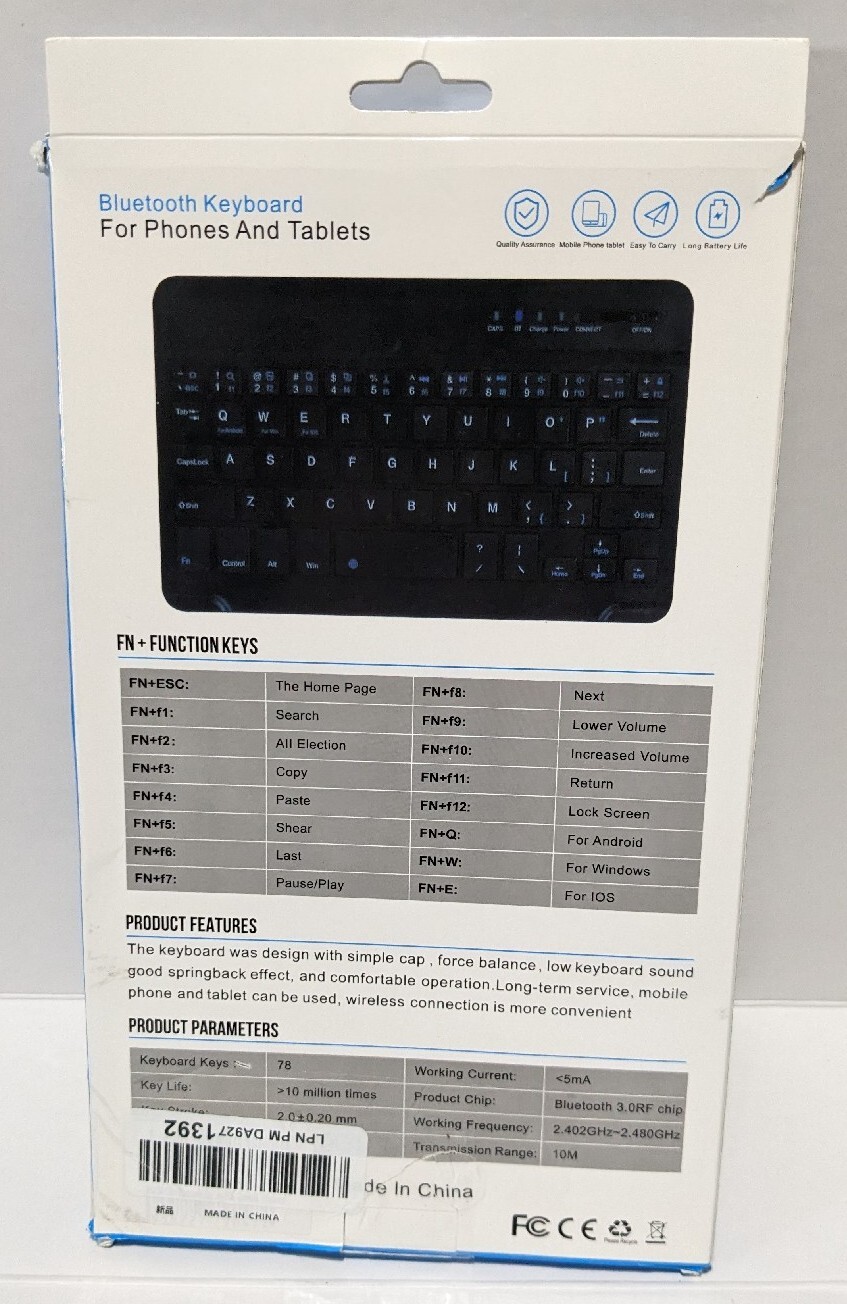 BAKEN 10-Inch Wireless Bluetooth Keyboard for All IOS, Android, iPhone, Tablets