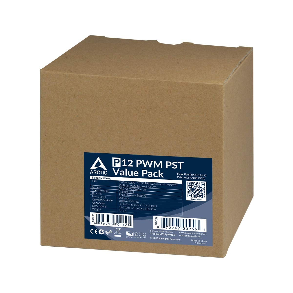 ARCTIC P12 PWM PST (5 Pack) – PC Fans, 120mm Case Pack), black