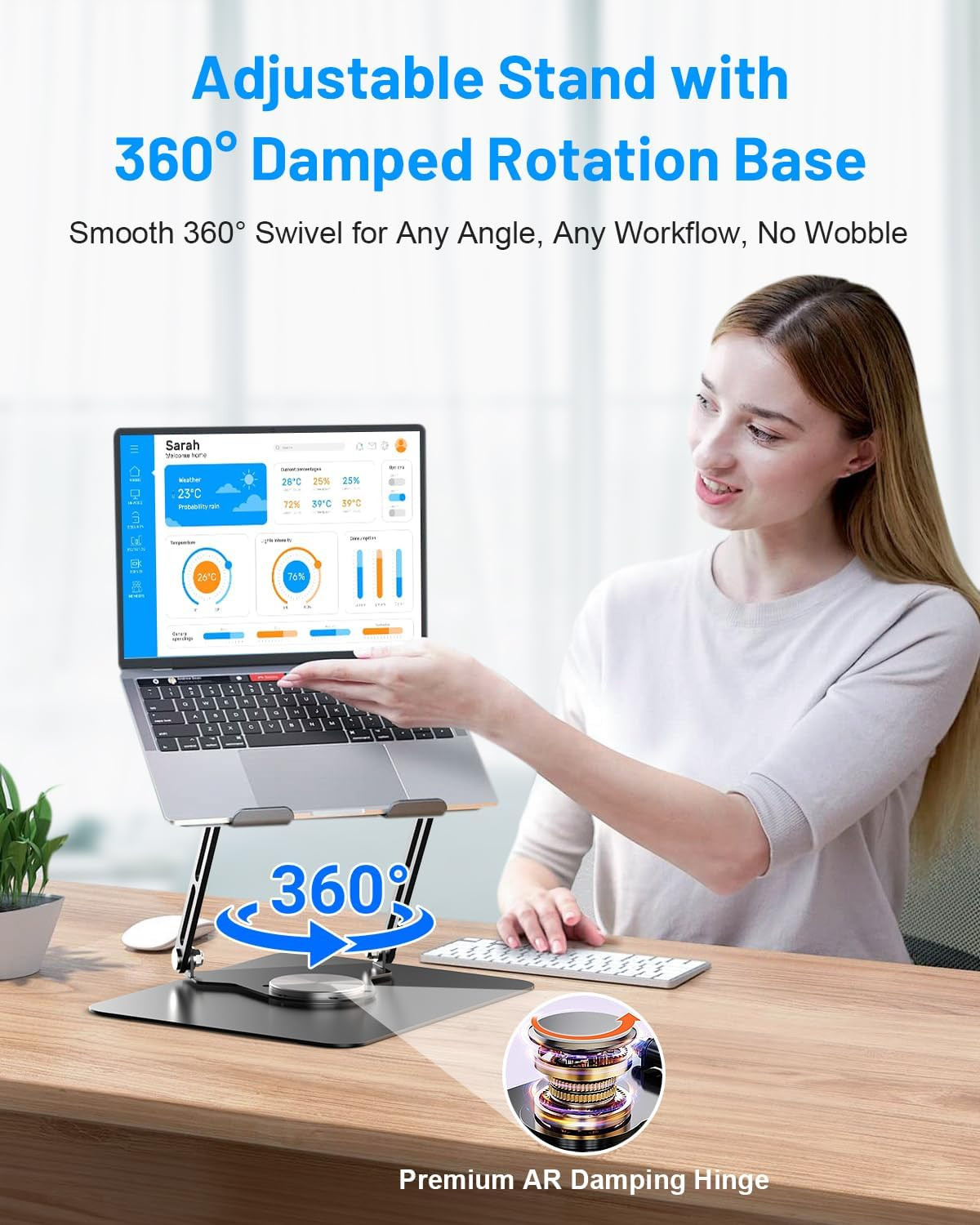 Laptop Cooling Pad with Detachable Fan & Cooler, Adjustable Height & Angle, 360
