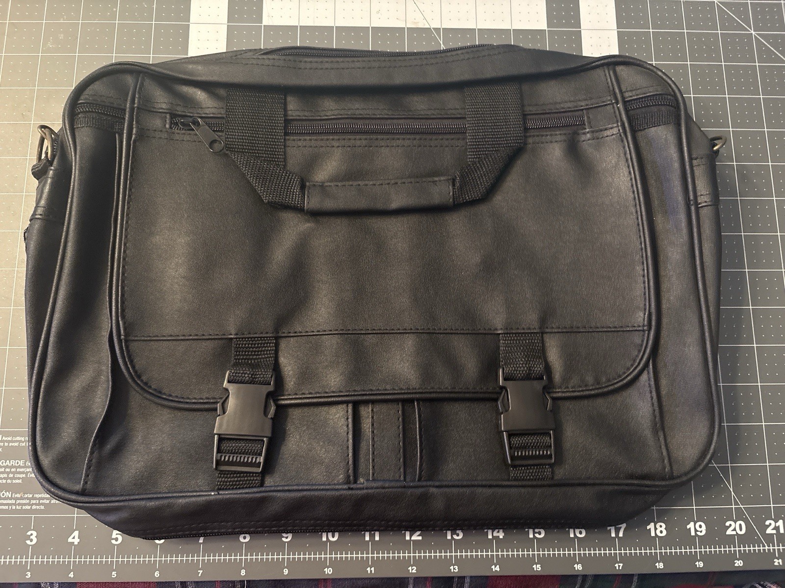 Black Synthetic Leather Laptop Messenger Bag for 15″ with Zippered Compartments