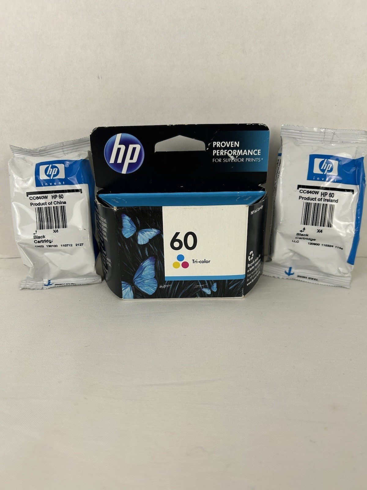 Lot/3 NewGenuine HP 60 Ink Cartridges 1 Tri-color (in box) 2 Black (open box)