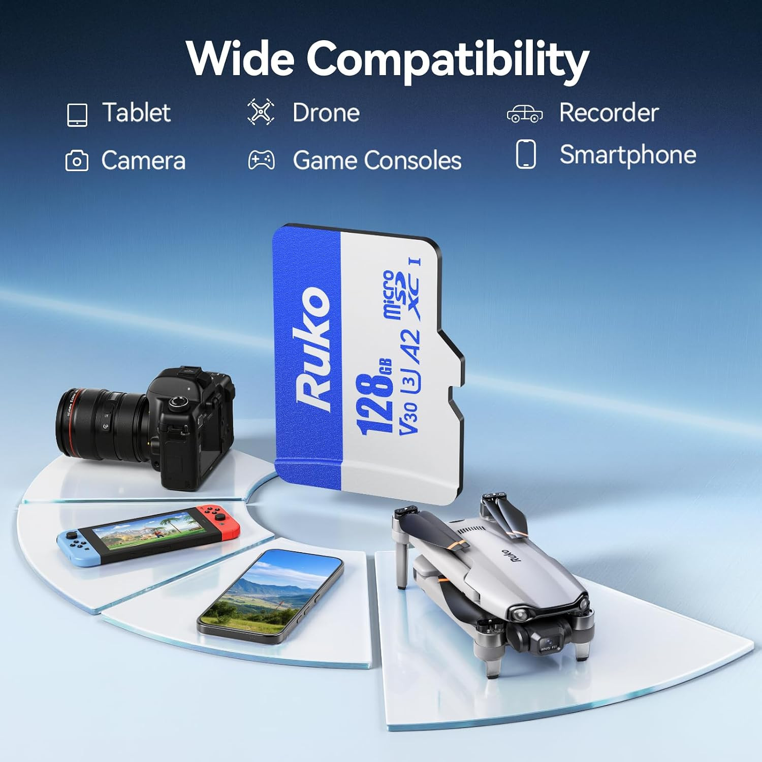 128G Micro SD Card with Reader & Adapter, UHS-I, C10, A2, U3/V30, | Memory Card