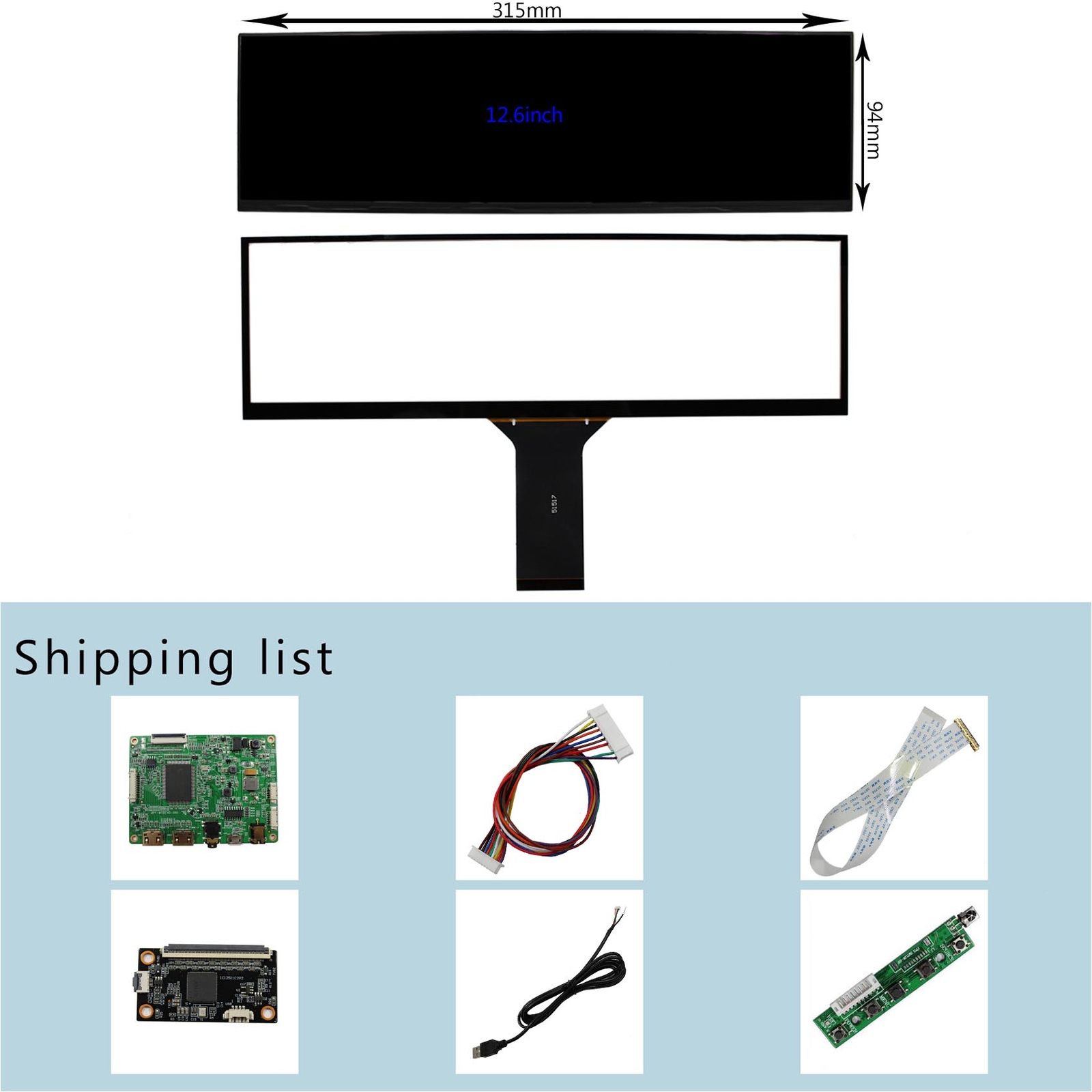 Mini HD MI LCD Controller Board 12.6 in NV126B5M-N41 1920X515 Touch LCD Screen