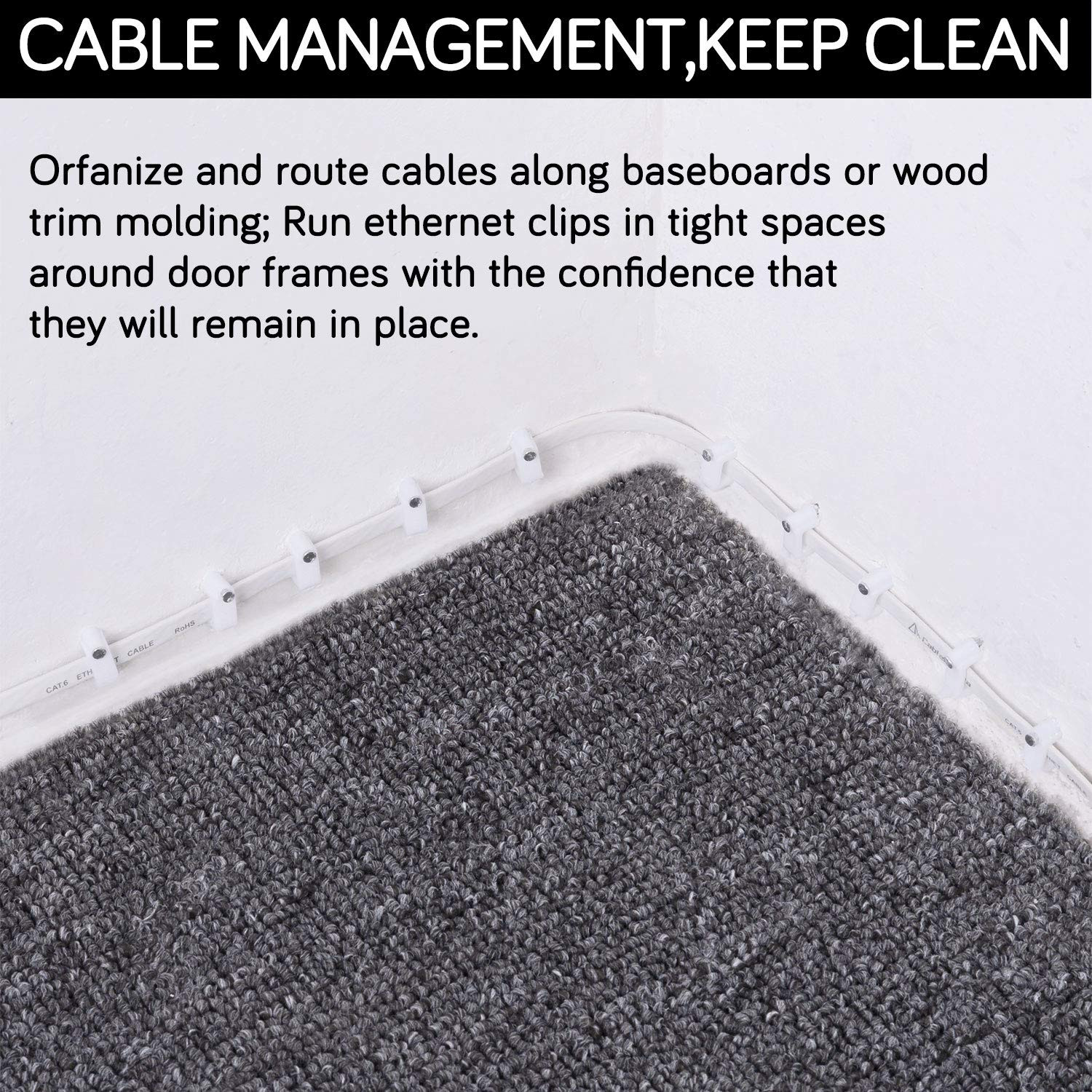 Cable Clips – Cablegeeker 100 Pieces Ethernet Cable Clips with Nails 8Mm Cord Ho