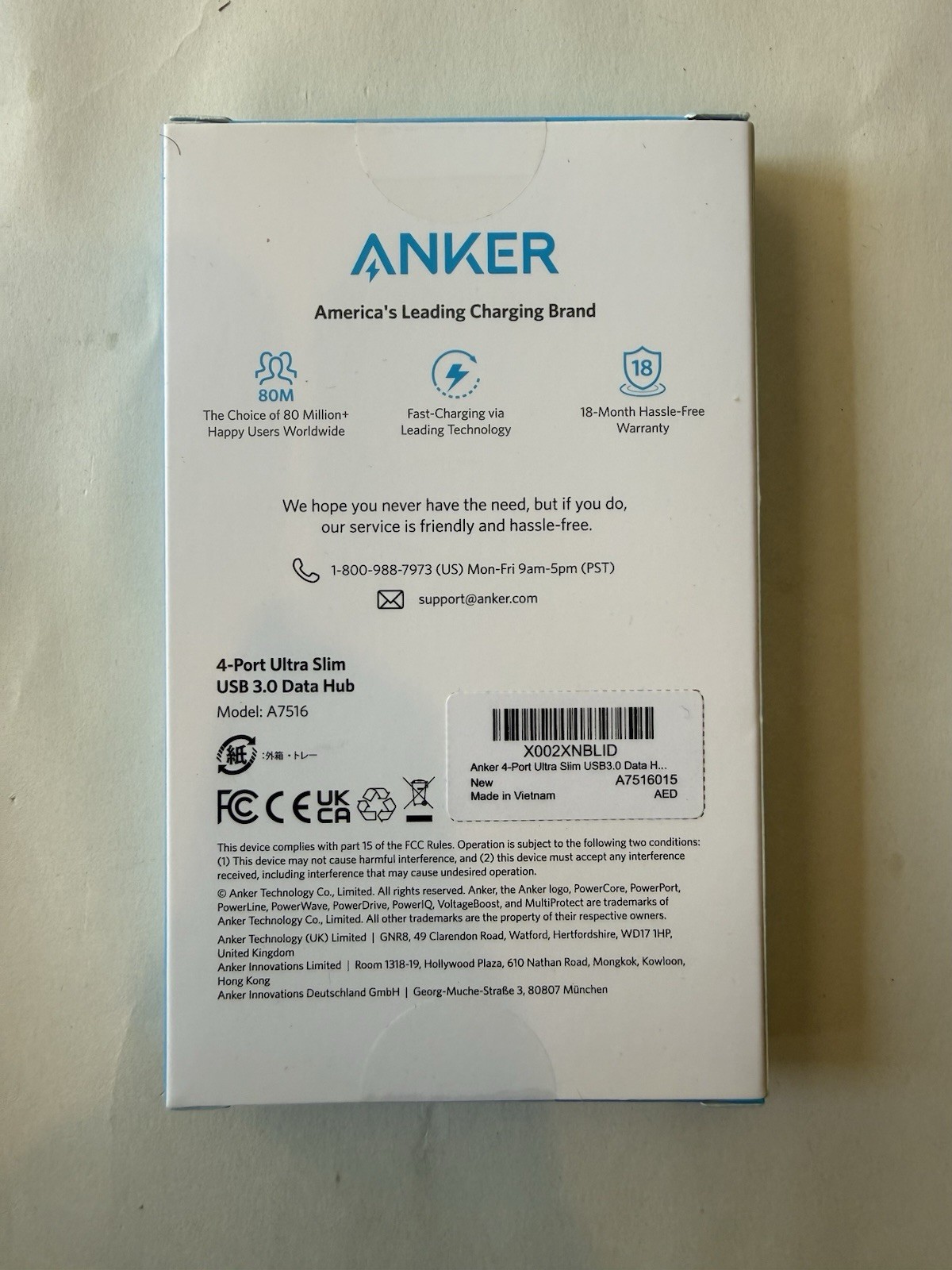 Lot of 4 Anker 4-Port Ultra-Slim Data USB 3.0 Hubs – Model: A7516