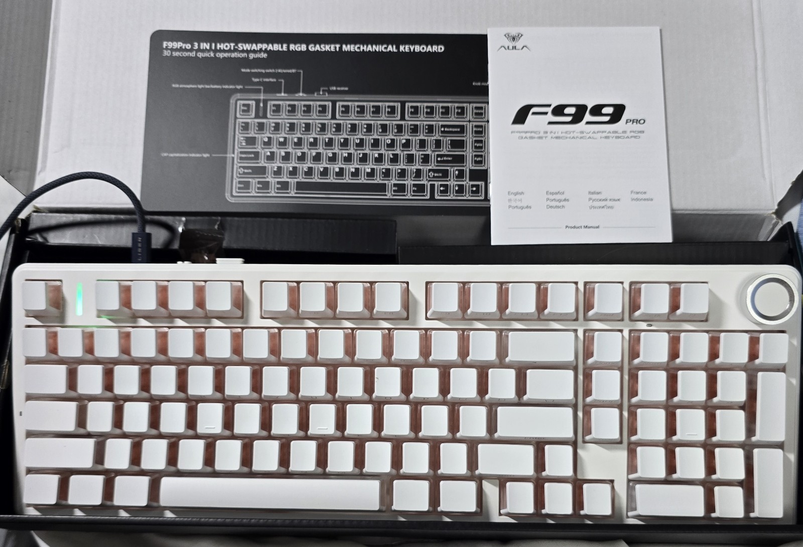 AULA F99 Pro Wireless Mechanical Keyboard Silent White RGB Hot Swappable Gaming