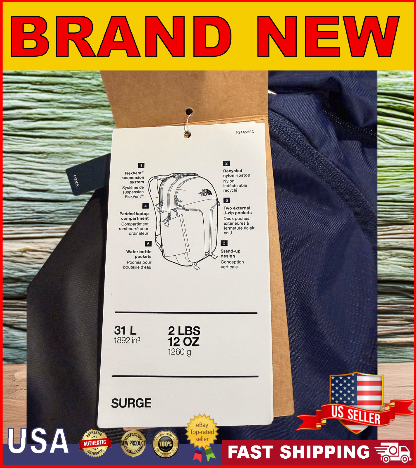 The North Face Surge Backpack, One Size, Tnf Navy/Tnf Black | Brand NEW