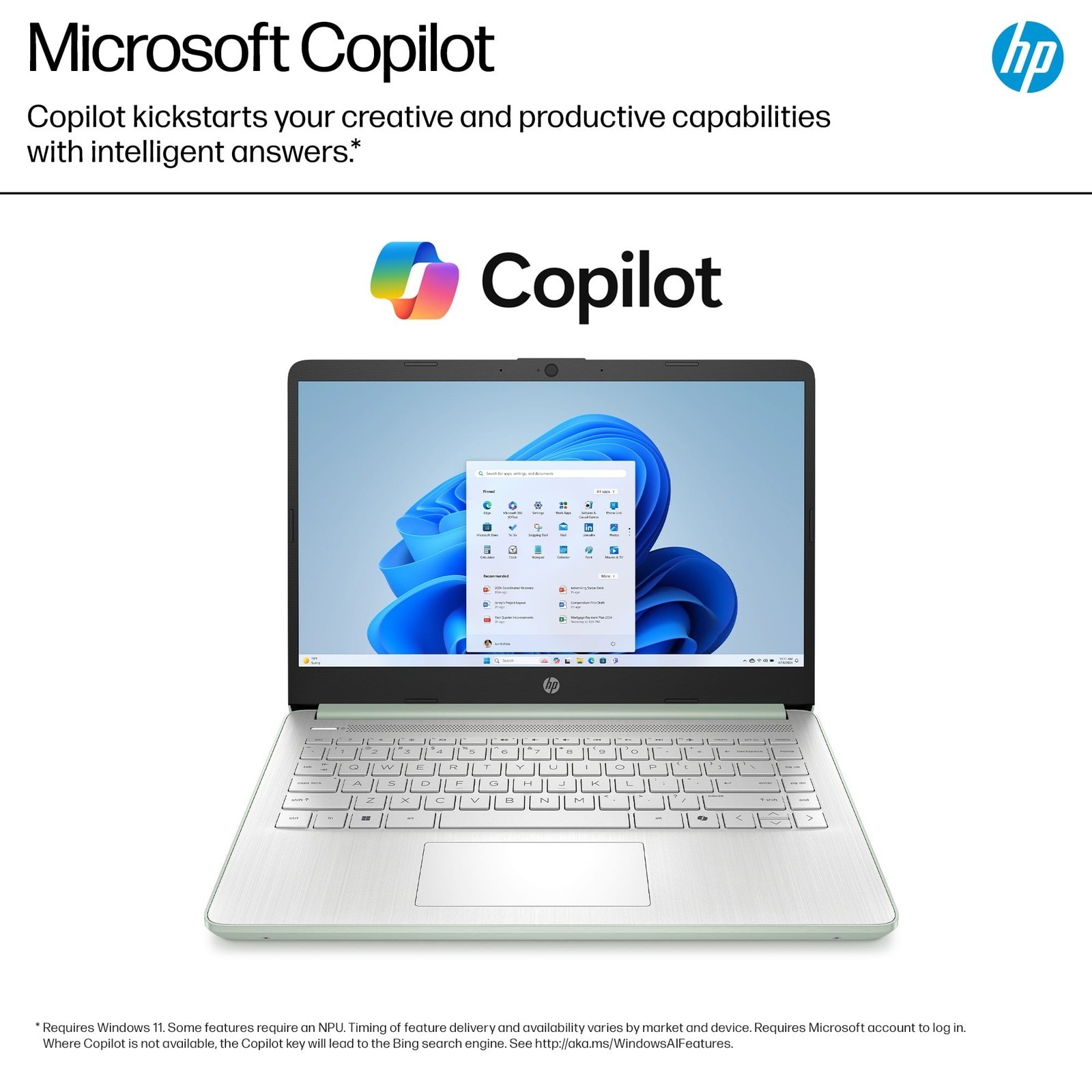 HP 14″ Student-Laptop Intel Processor N150 4/8/16GB RAM 128GB UFS Willow Green