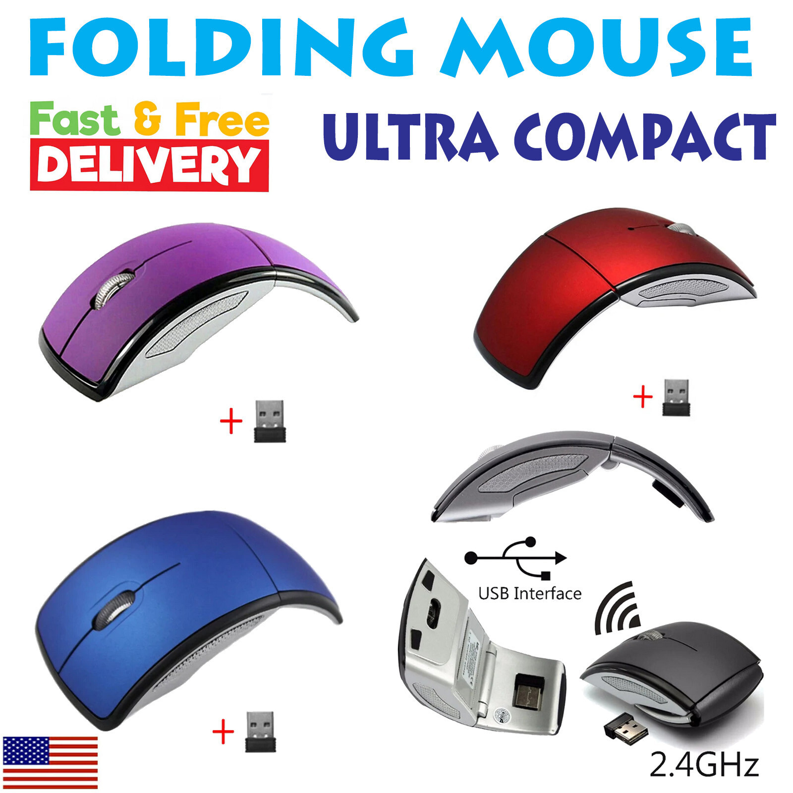 Portable Wireless Mouse, 2.4GHz Silent with USB Receiver, Optical USB Mouse