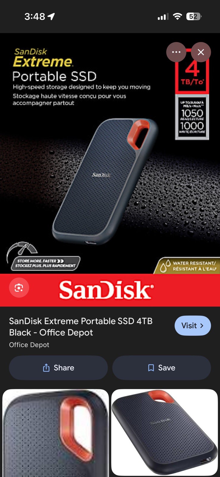 SanDisk 4TB Extreme Portable SSD, USB-C USB 3.2 Gen 2, External NVMe Solid State