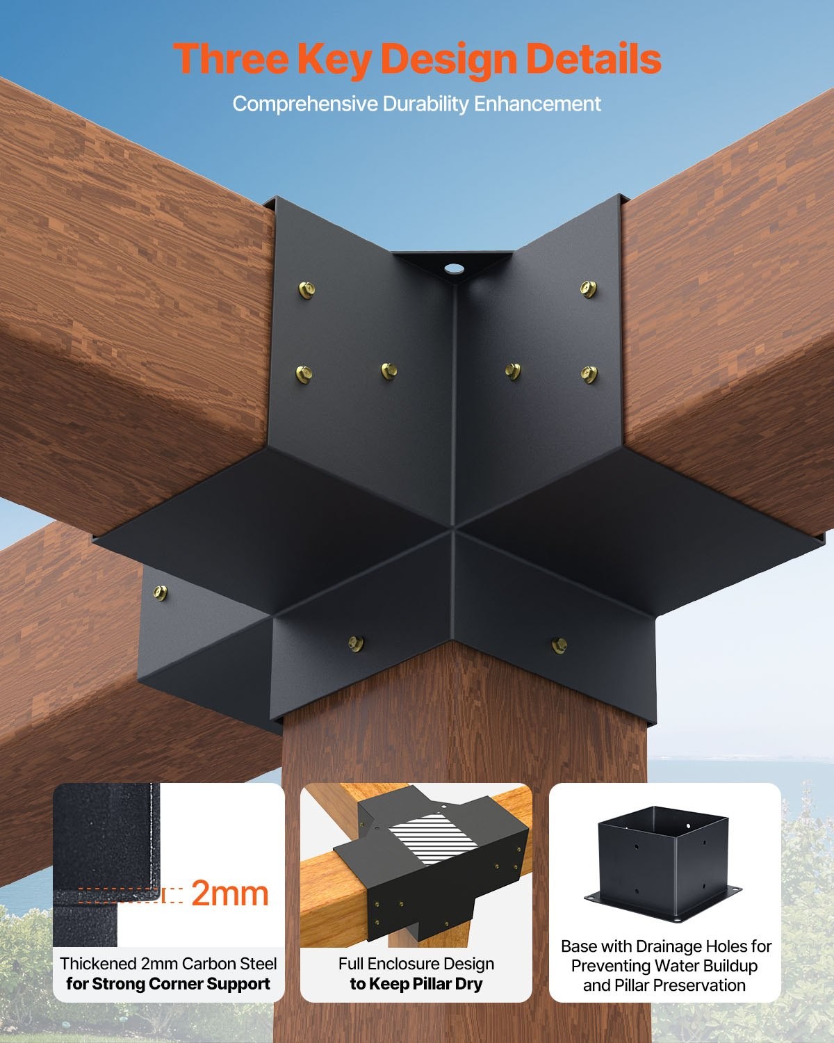 Pergola Bracket Kit, 6×6 Inch (Inner Size 5.5×5.5), 2 Pcs 4-Way Heavy Duty Corne