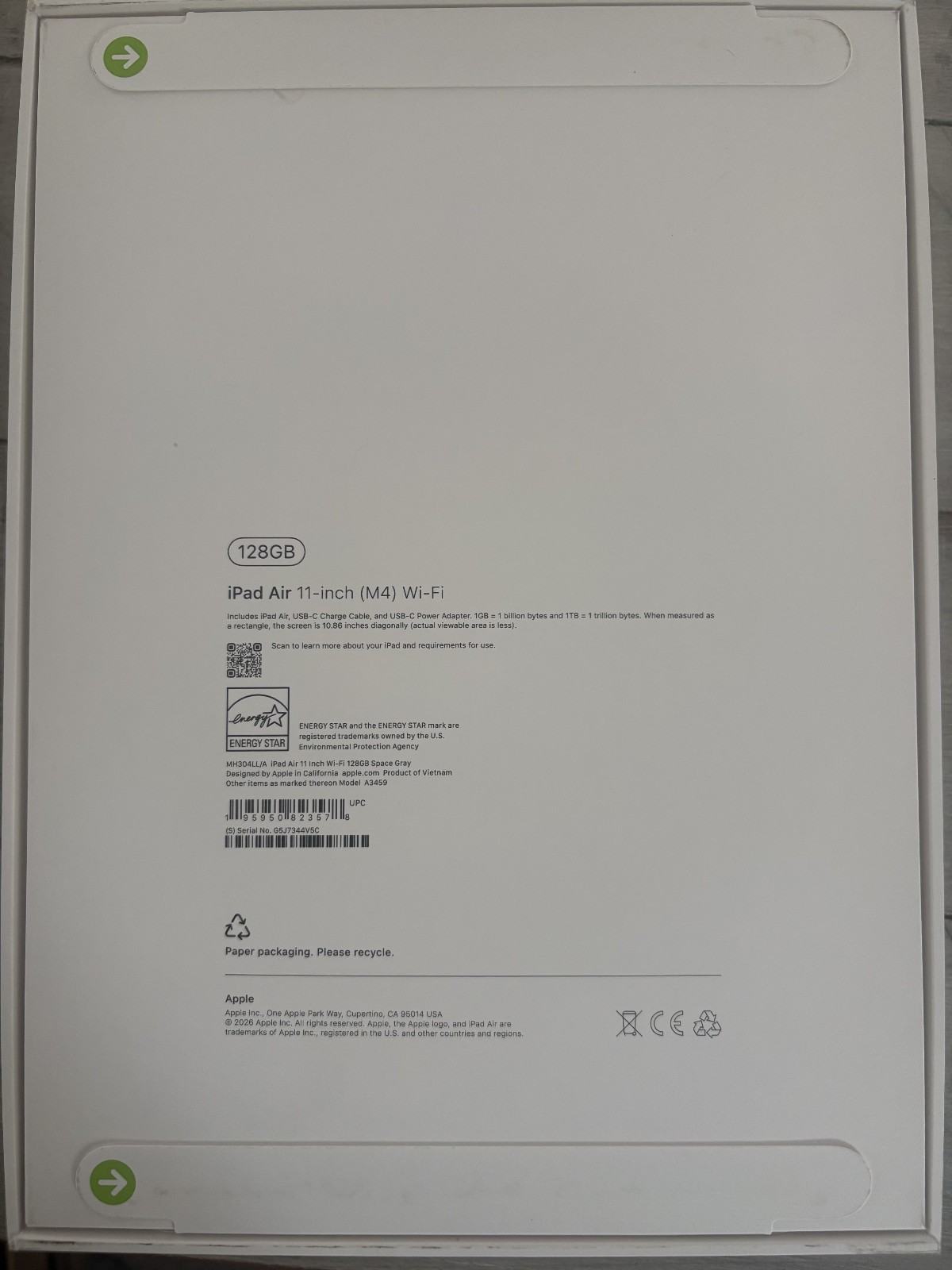 Apple iPad Air (M4) 11-Inch 128GB Wi-Fi in Space Gray MH304LL/A New Sealed
