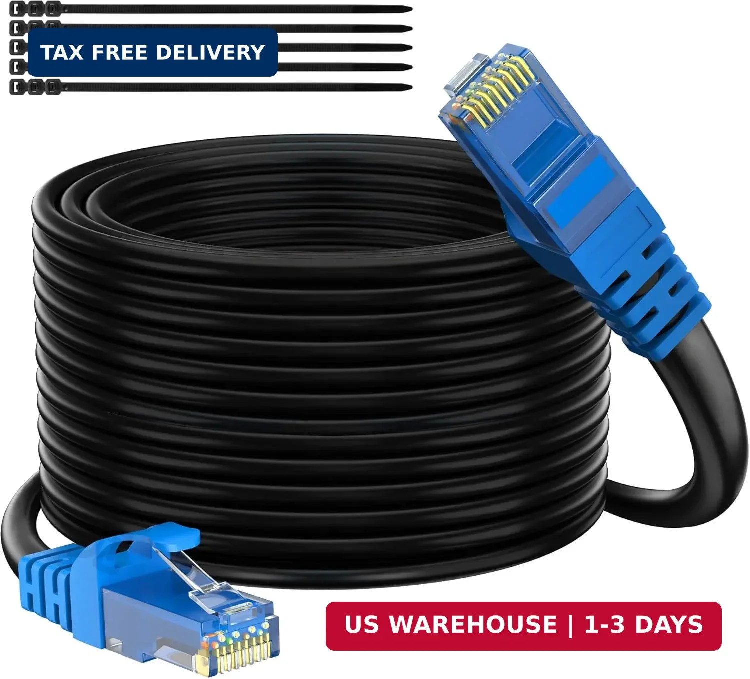 Adoreen Cat 6 Outdoor Ethernet Cable 250 Ft Black, High Speed Heavy Duty Long In