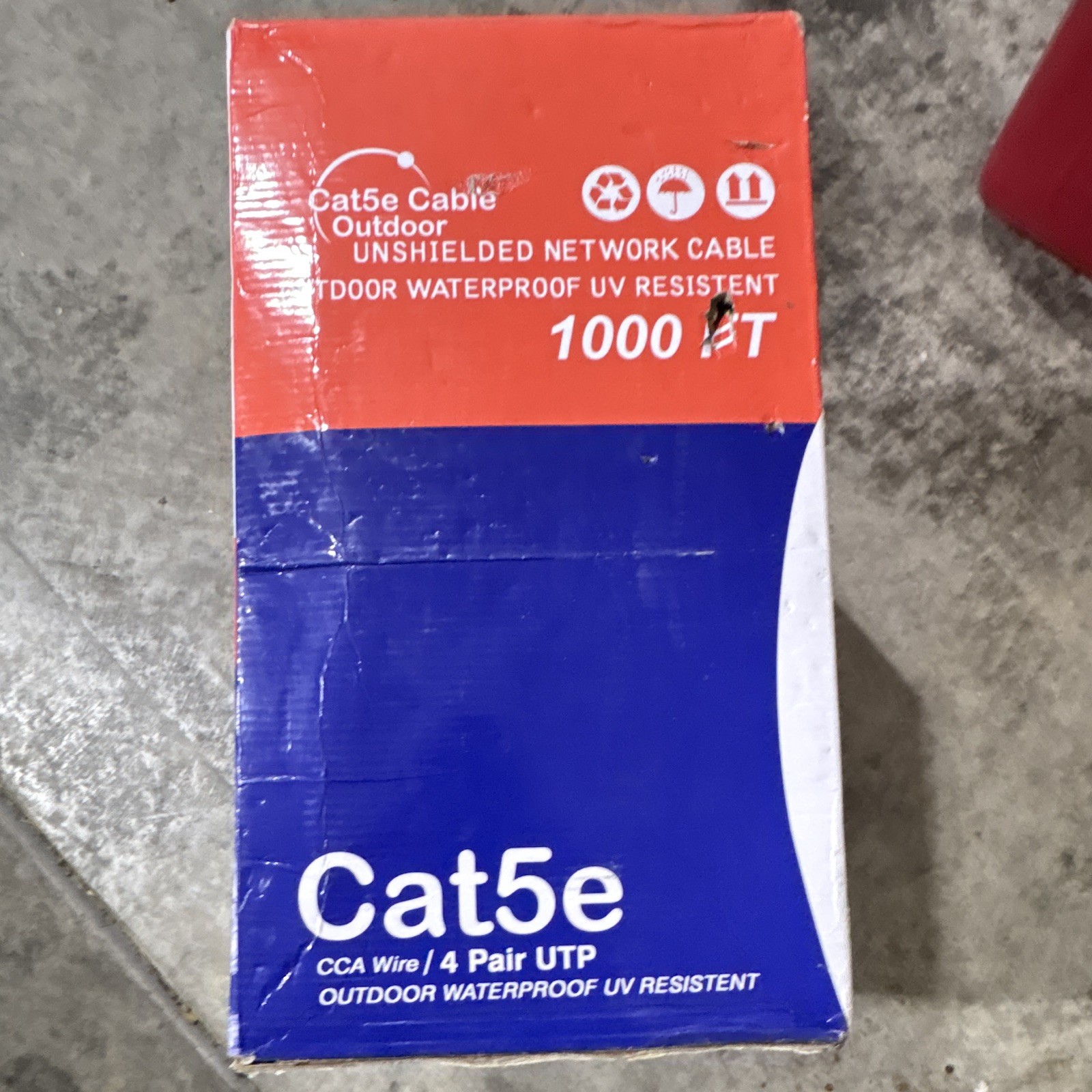 Cat5e Outdoor Unshielded Network Cable 1000 ft Black Waterproof UV