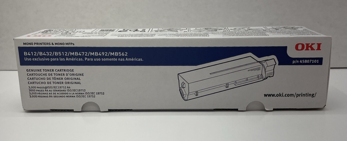New Genuine OEM 45807101 B412 Black Standard Capacity Toner Cartridge 3K