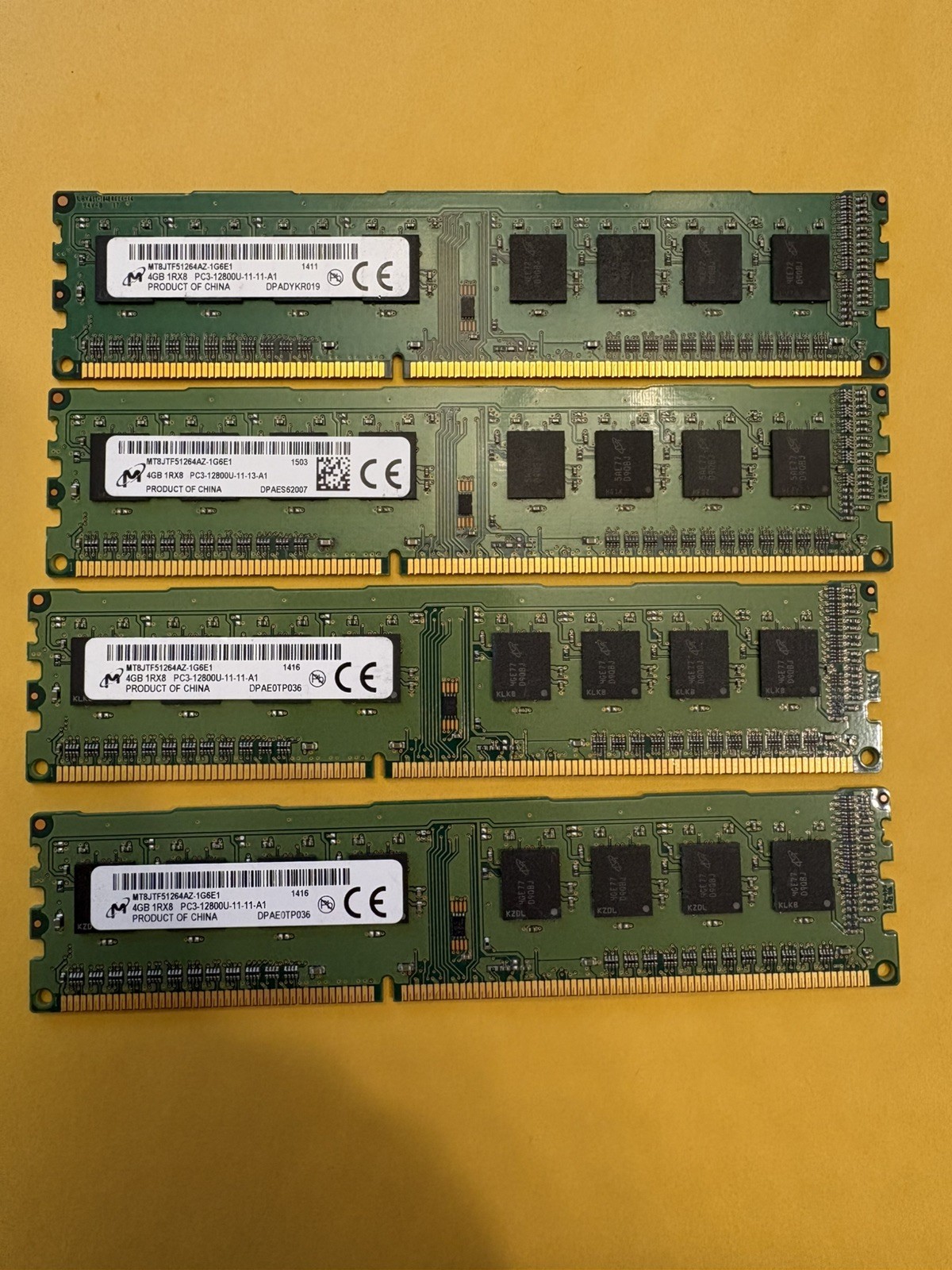 16 GB Micron Kit 4x4GB DDR3-1600 PC3-12800U Desktop RAM MT8JTF51264AZ
