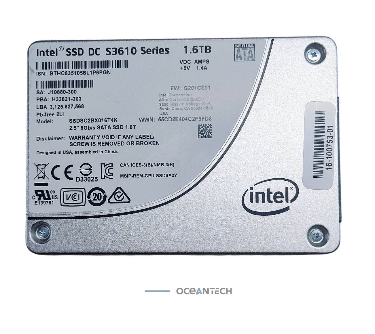 Intel DC S3610 Series 1.6TB SATA 6Gb/s 2.5in Internal SSD SSDSC2BX016T4K