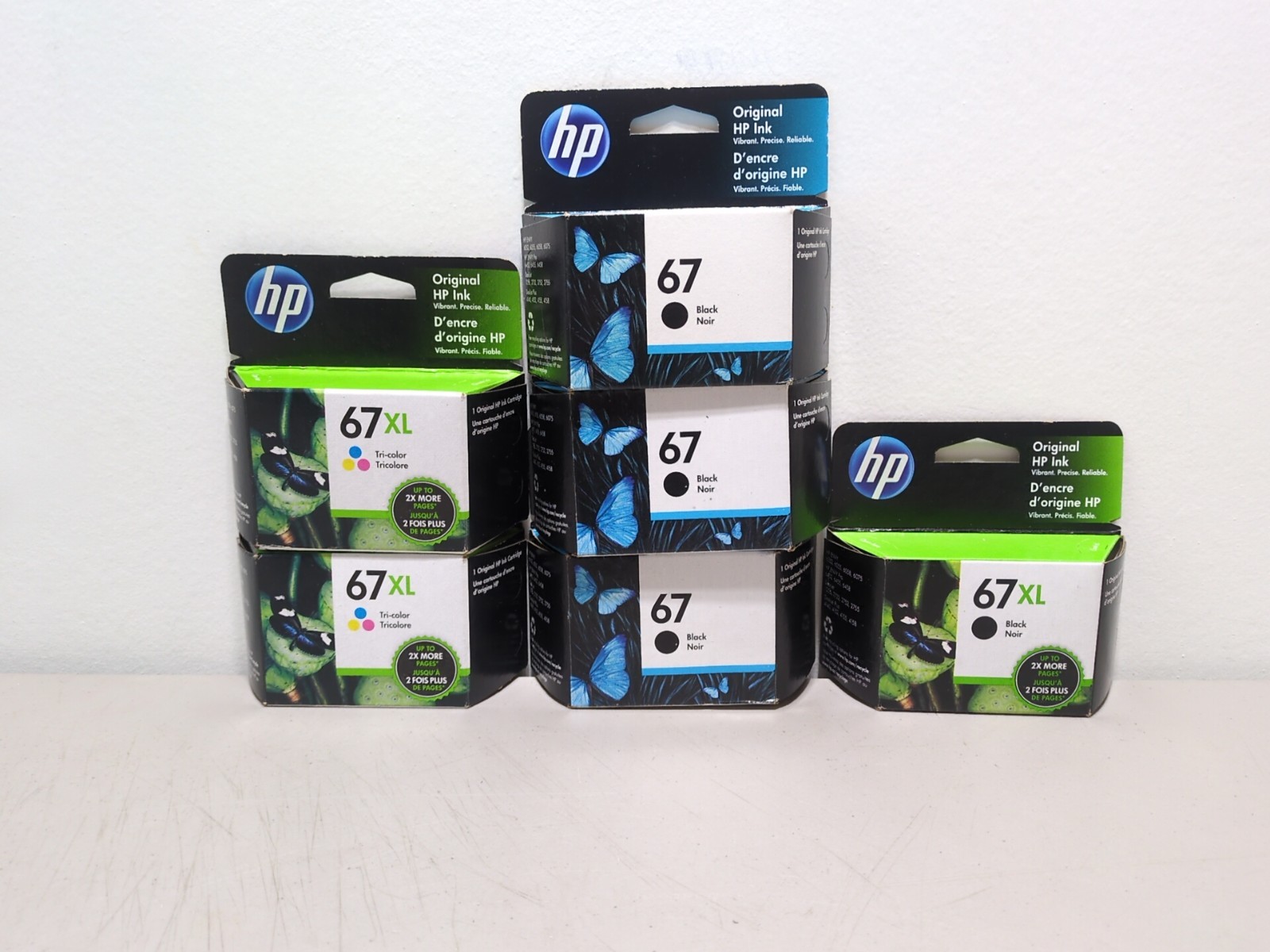 HP 67 Black & Tricolor Ink Set 3YM57AN 3YM58AN & 3YM56AN Genuine OEM Foil Packs