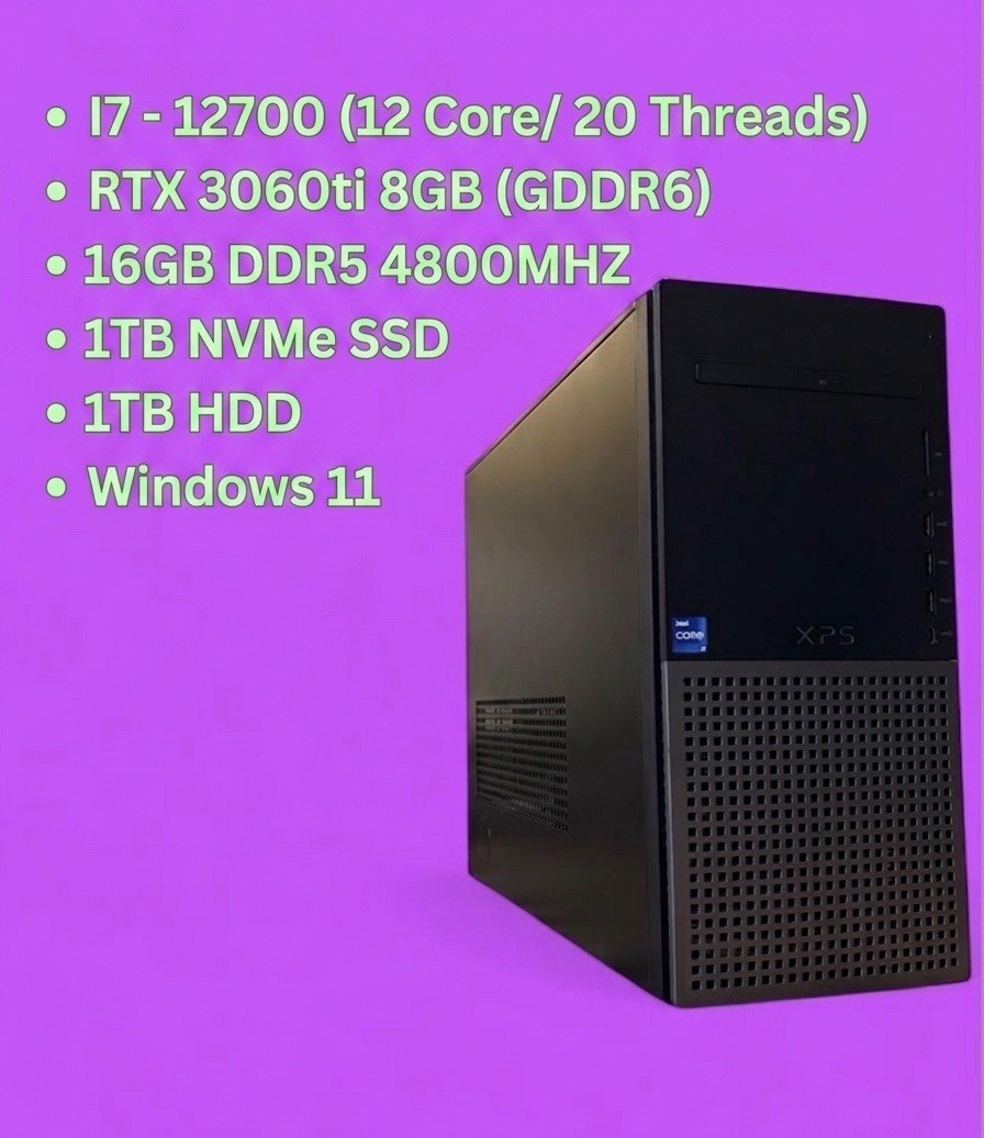 Dell XPS 8950 Desktop i7-12700 16GB DDR5 1TB SSD 1TB HDD RTX 3060 Ti Win 11 Home