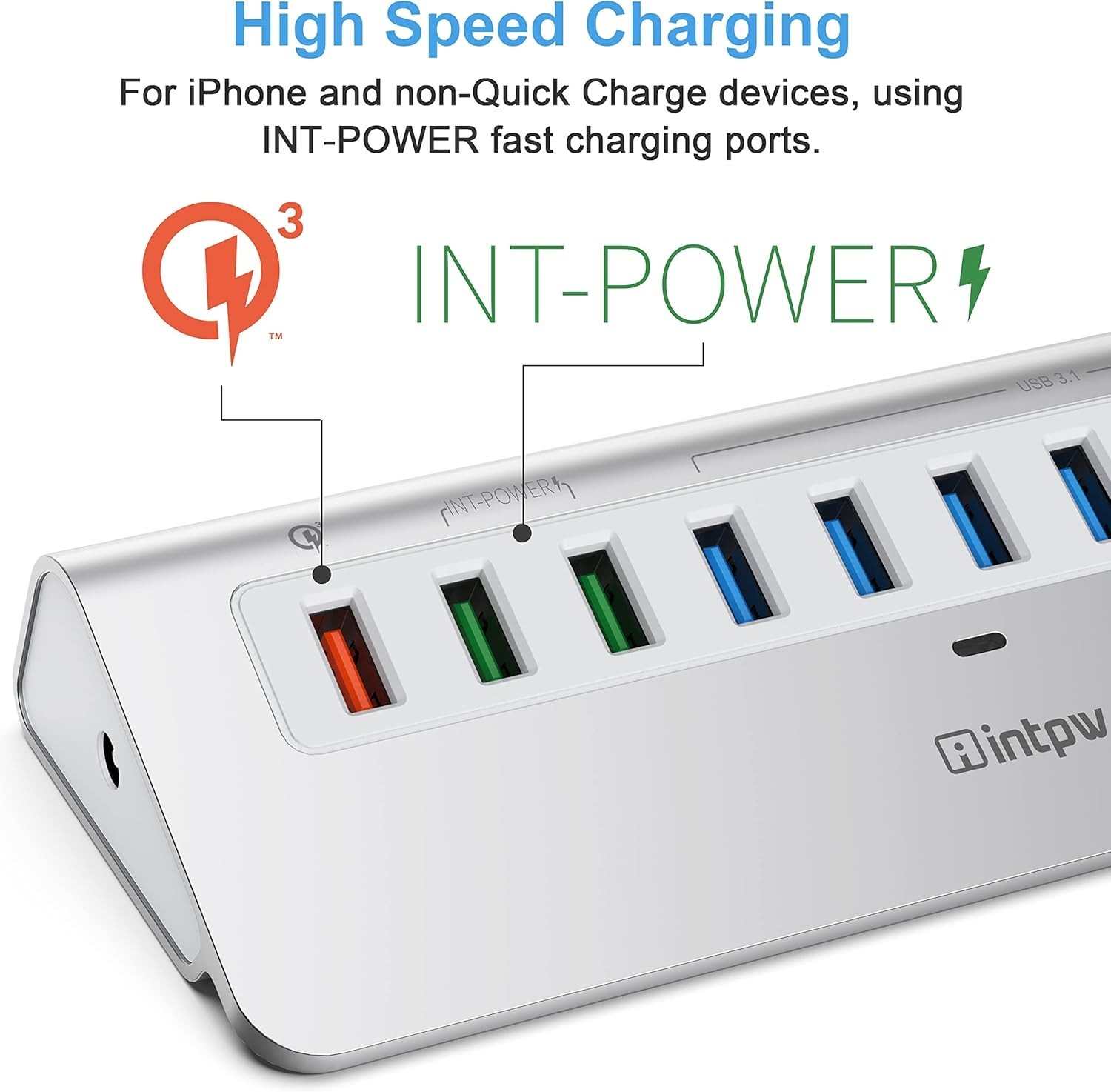 Powered Usb Hub 10gbps Aluminum 7 Port Usb 3.2 Data Hub With 4 Usb 3.2 Gen 2 Por