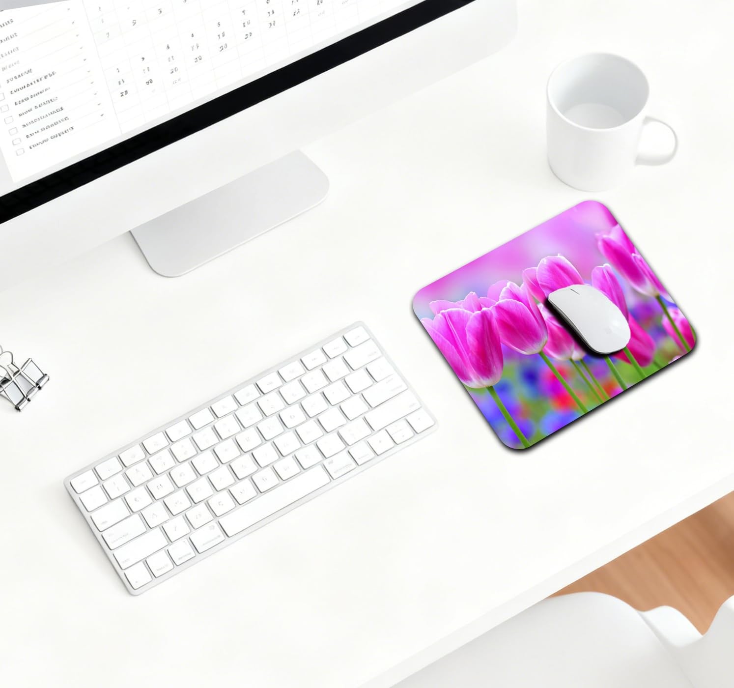 9.5×7.9 Inch Office/Gaming Mouse Pad, Blossoming Pink Tulips Flowers in a Vib…