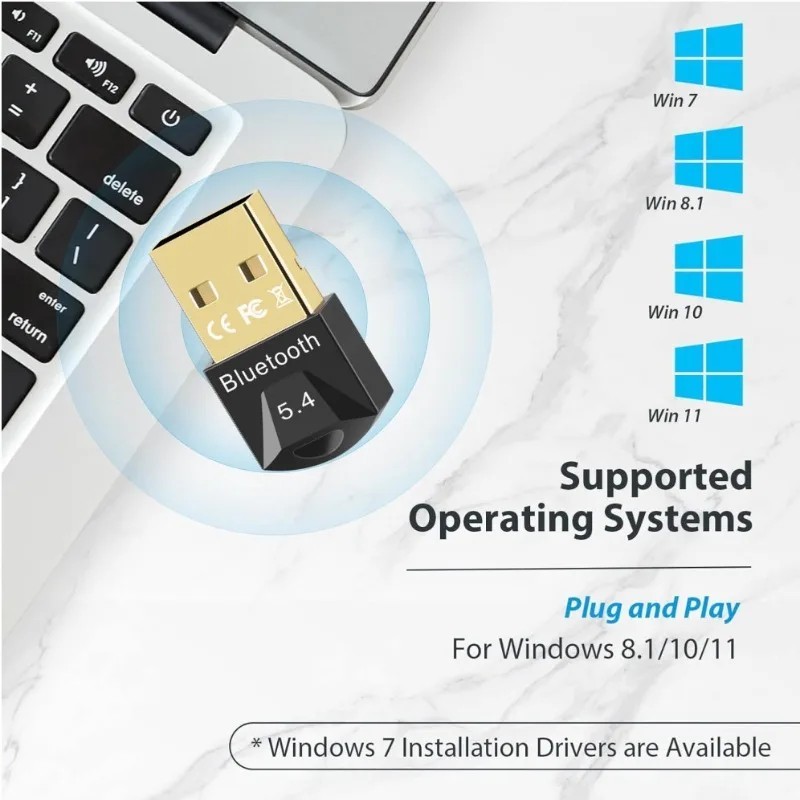 USB Bluetooth 5.4 Adapter Dongle for PC Windows 7 10 11 Wireless Receiver 20M