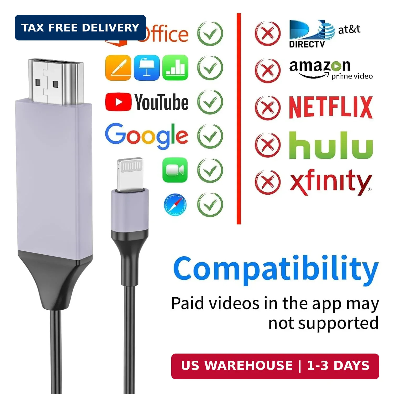 [Apple MFi Certified] Lightning to HDMI Cable Adapter for iPhone,1080P Lightning