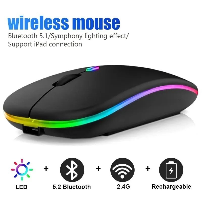 2.4GHz Wireless Optical Mouse USB Rechargeable RGB Cordless Mice For PC Laptop